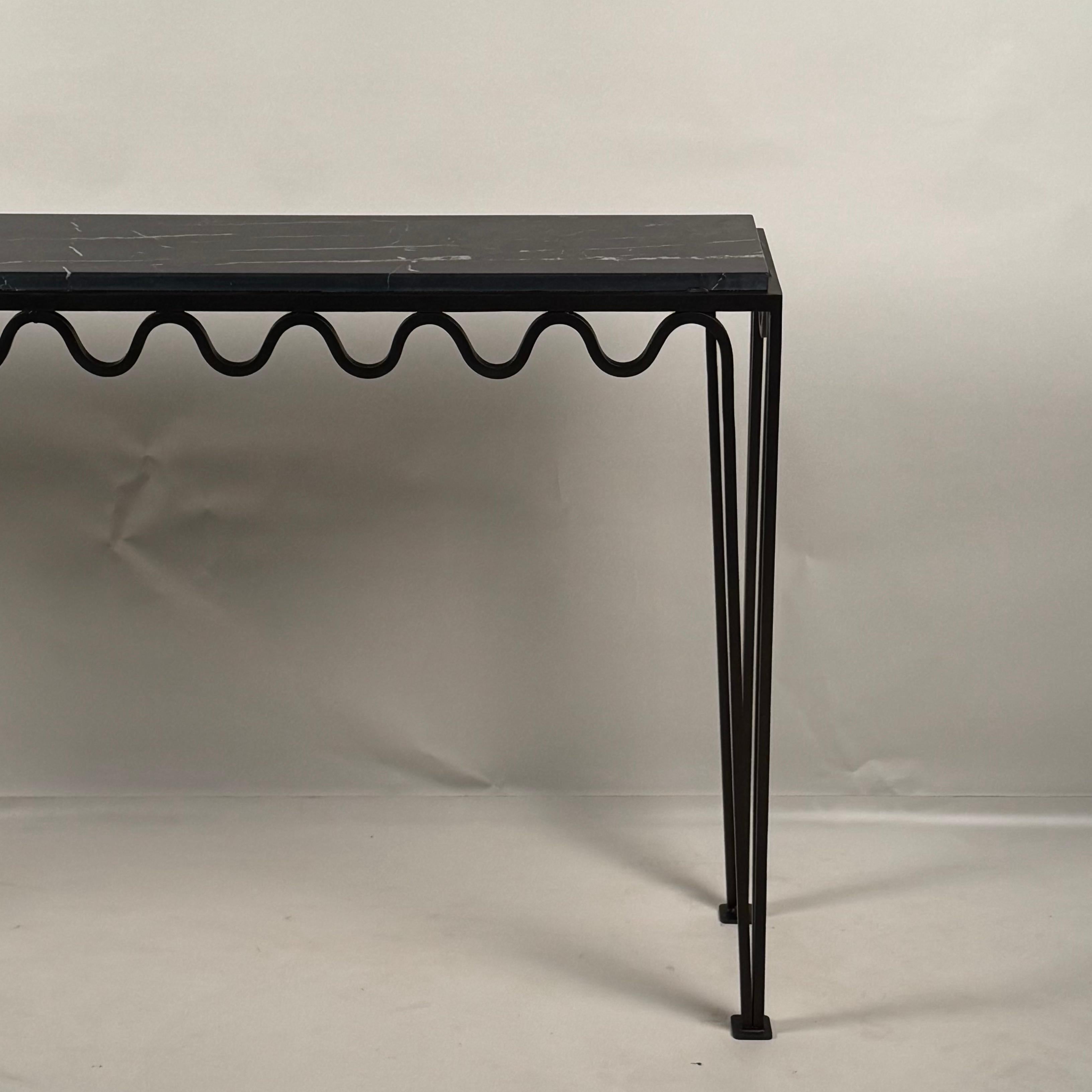 Modern Long Méandre Bronze and Nero Marquina Console by Design Frères