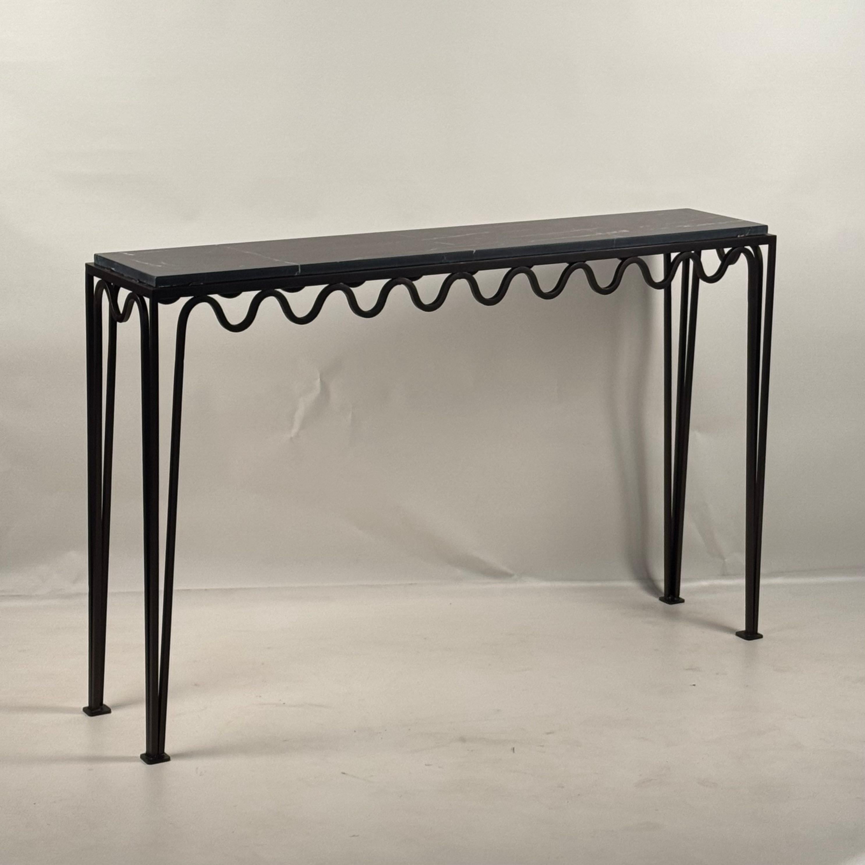 Bronzed Long Méandre Bronze and Nero Marquina Console by Design Frères