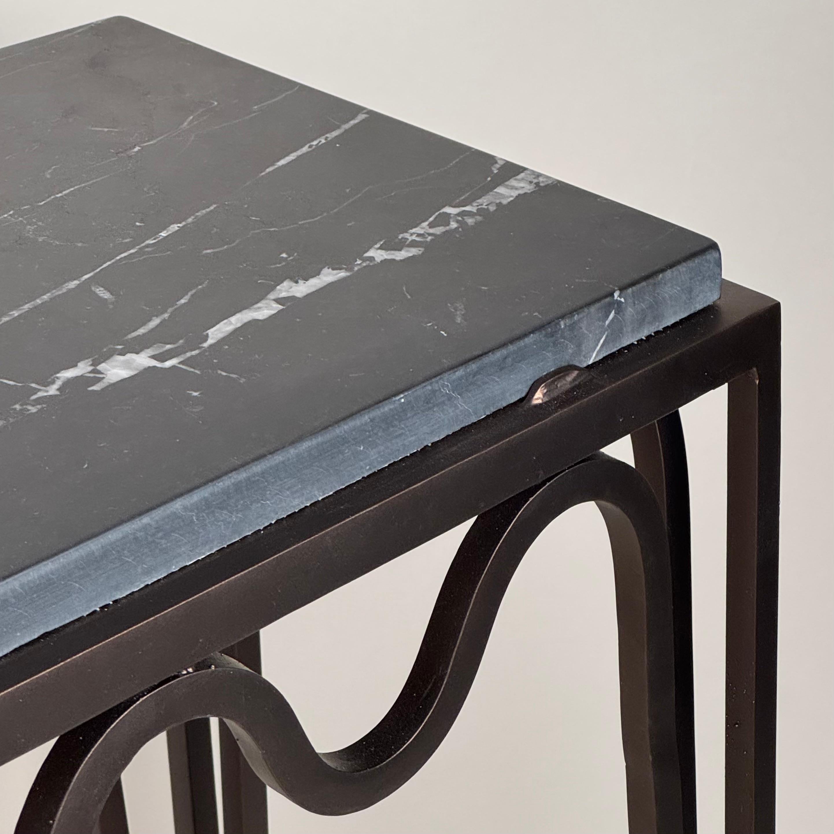 Contemporary Long Méandre Bronze and Nero Marquina Console by Design Frères