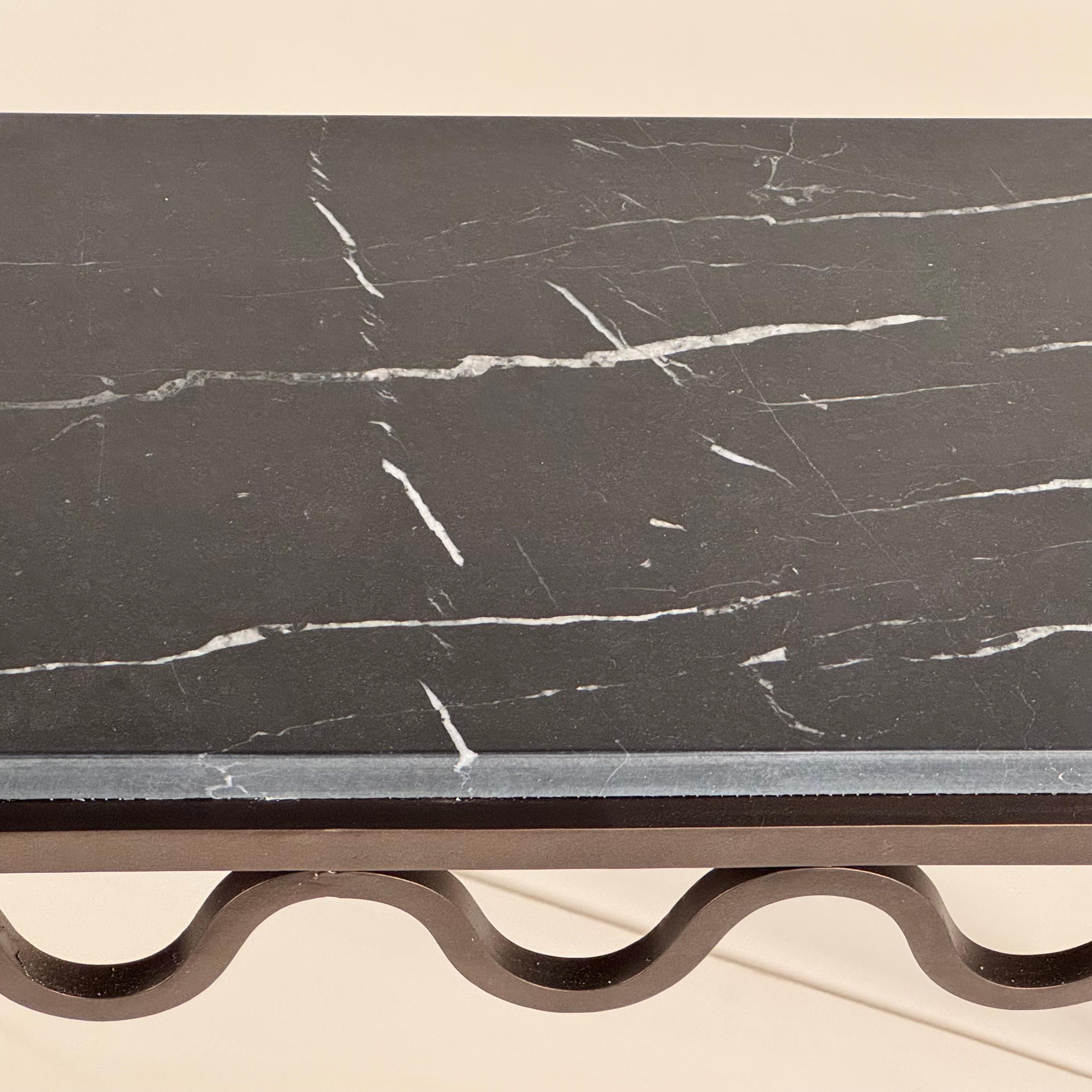 Iron Long Méandre Bronze and Nero Marquina Console by Design Frères For Sale
