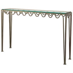 Long 'Méandre' Verdigris and Glass Console by Design Frères