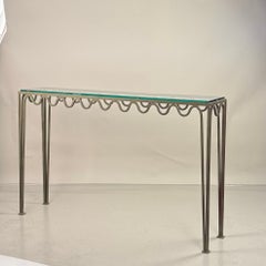 Long 'Méandre' Verdigris and Glass Console by Design Frères