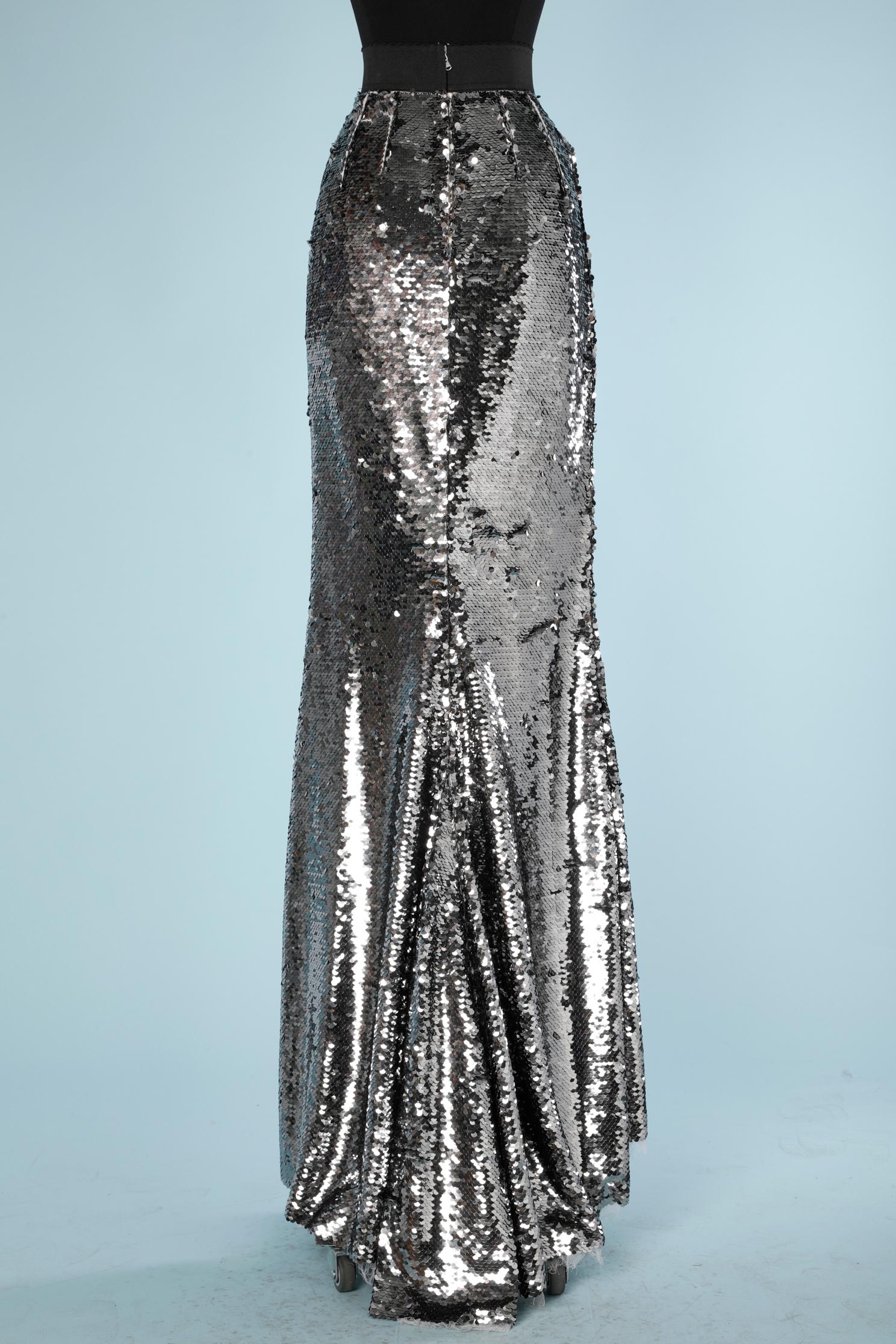Long mermaid silver sequin train skirt Dolce & Gabbana  1