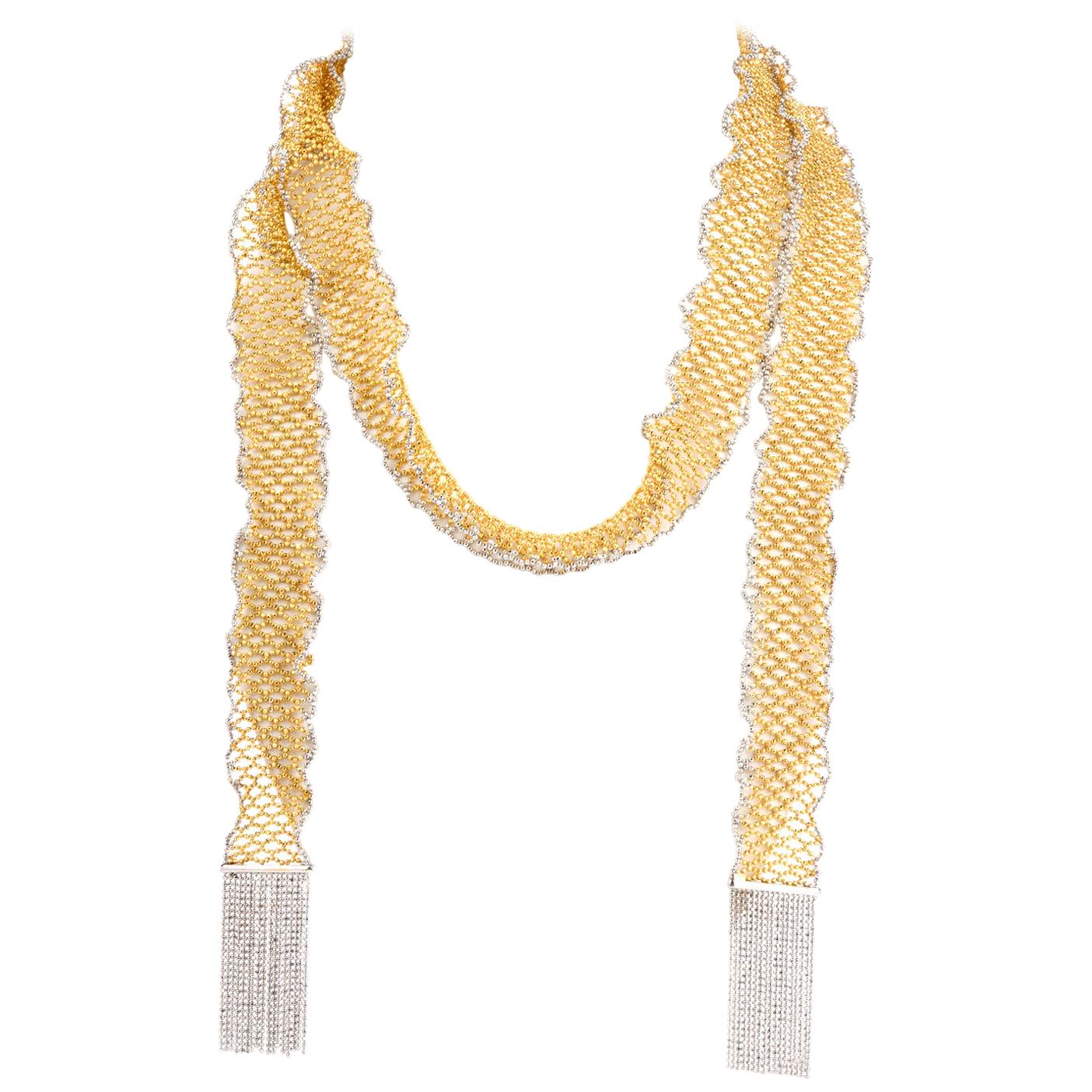 Long Mesh Gold Scarf Wrap Around Italian 18 Karat Necklace