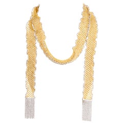 Vintage Long Mesh Gold Scarf Wrap Around Italian 18 Karat Necklace