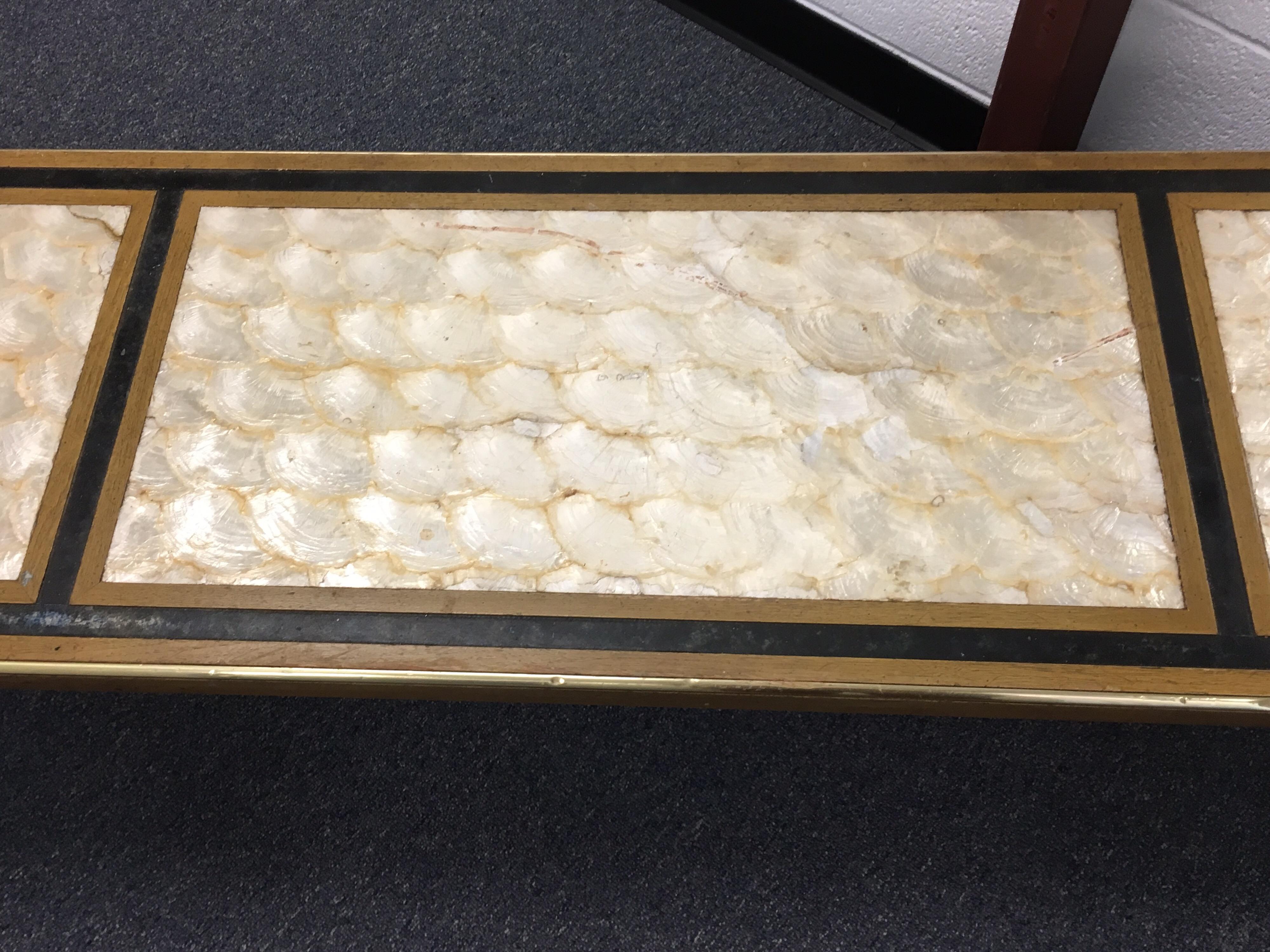 Long Midcentury Capiz Shell Top Coffee Table 6