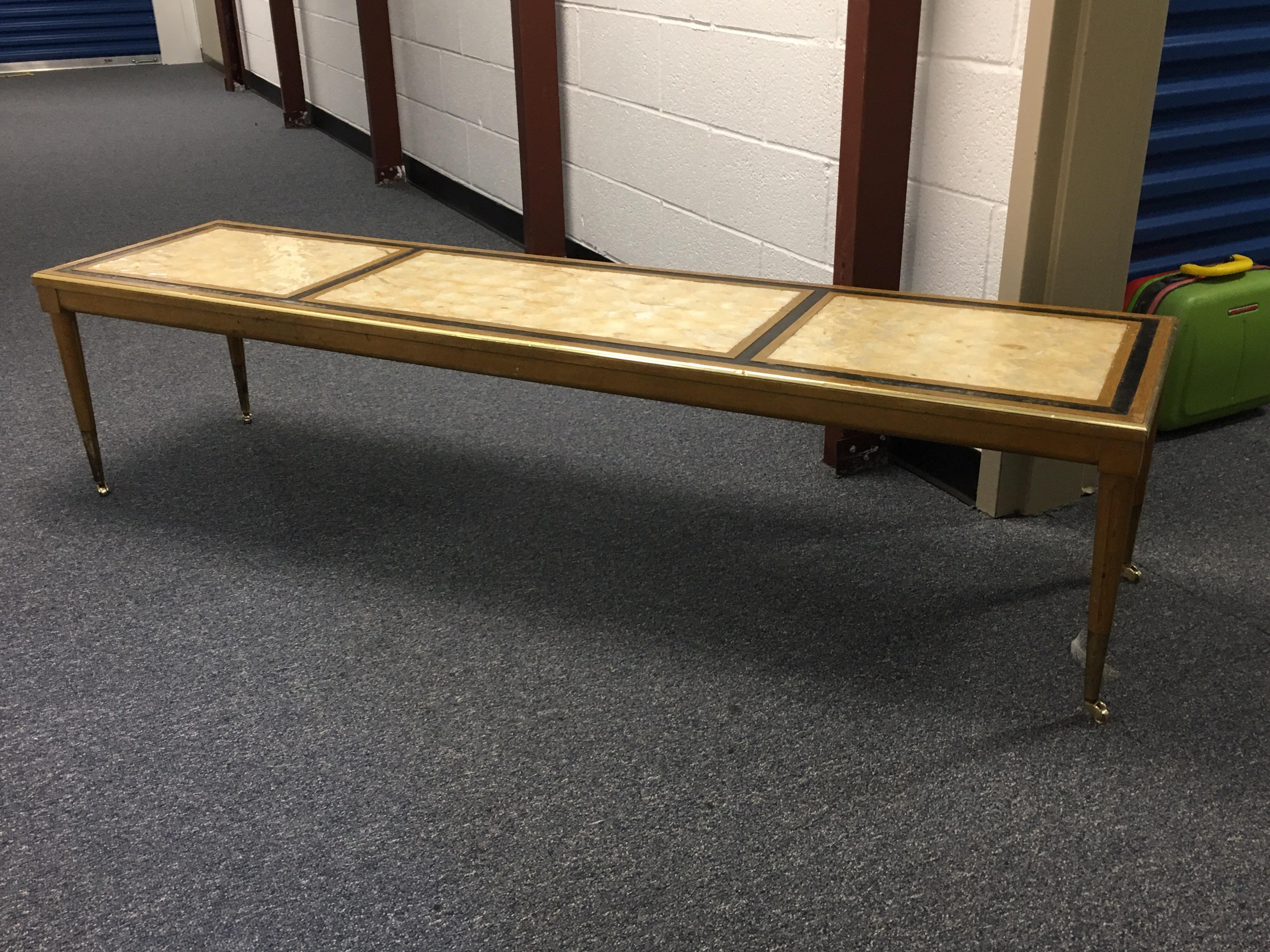 Long Midcentury Capiz Shell Top Coffee Table In Fair Condition In Southampton, NY