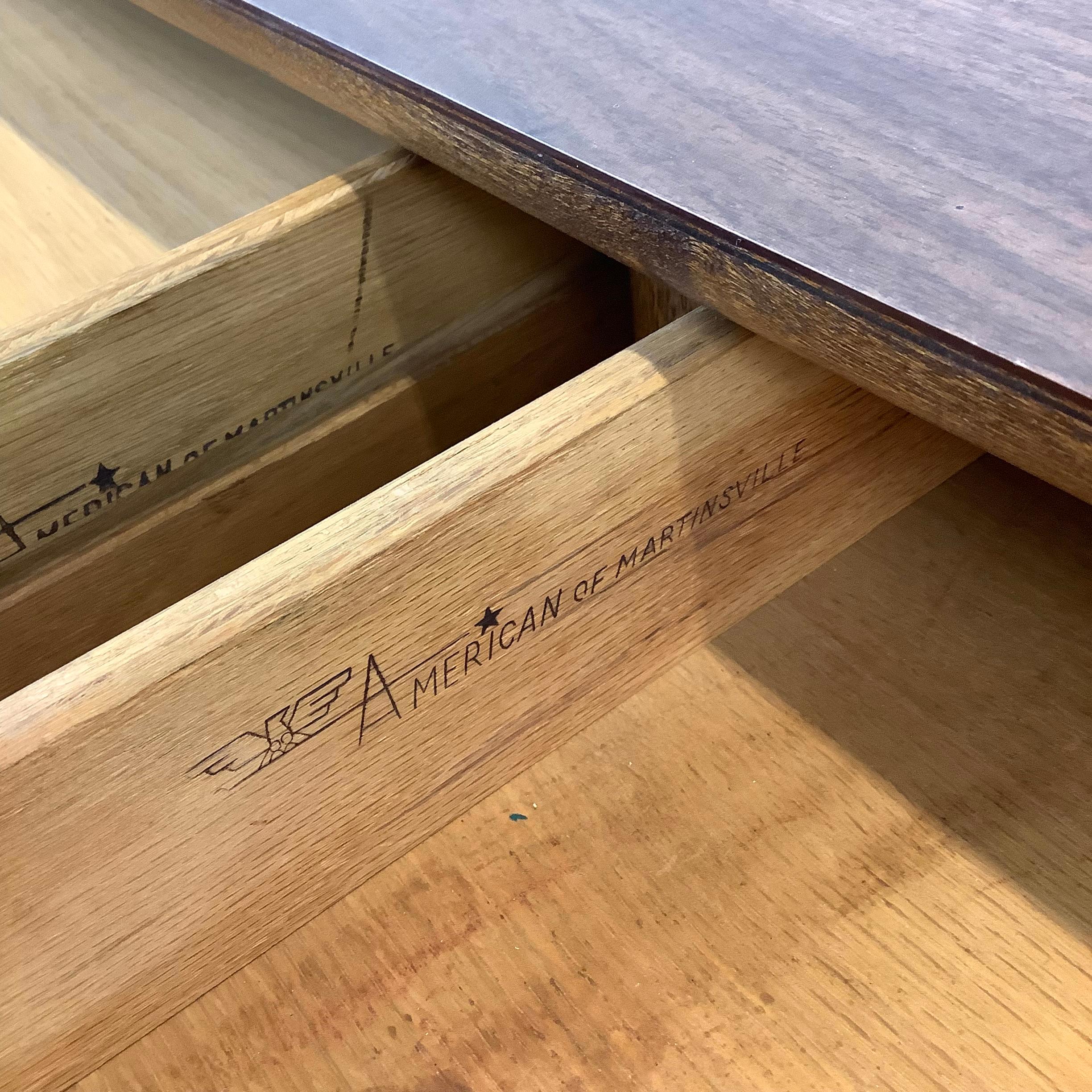 American Long Midcentury Coffee Table with Dual Drawer Storage