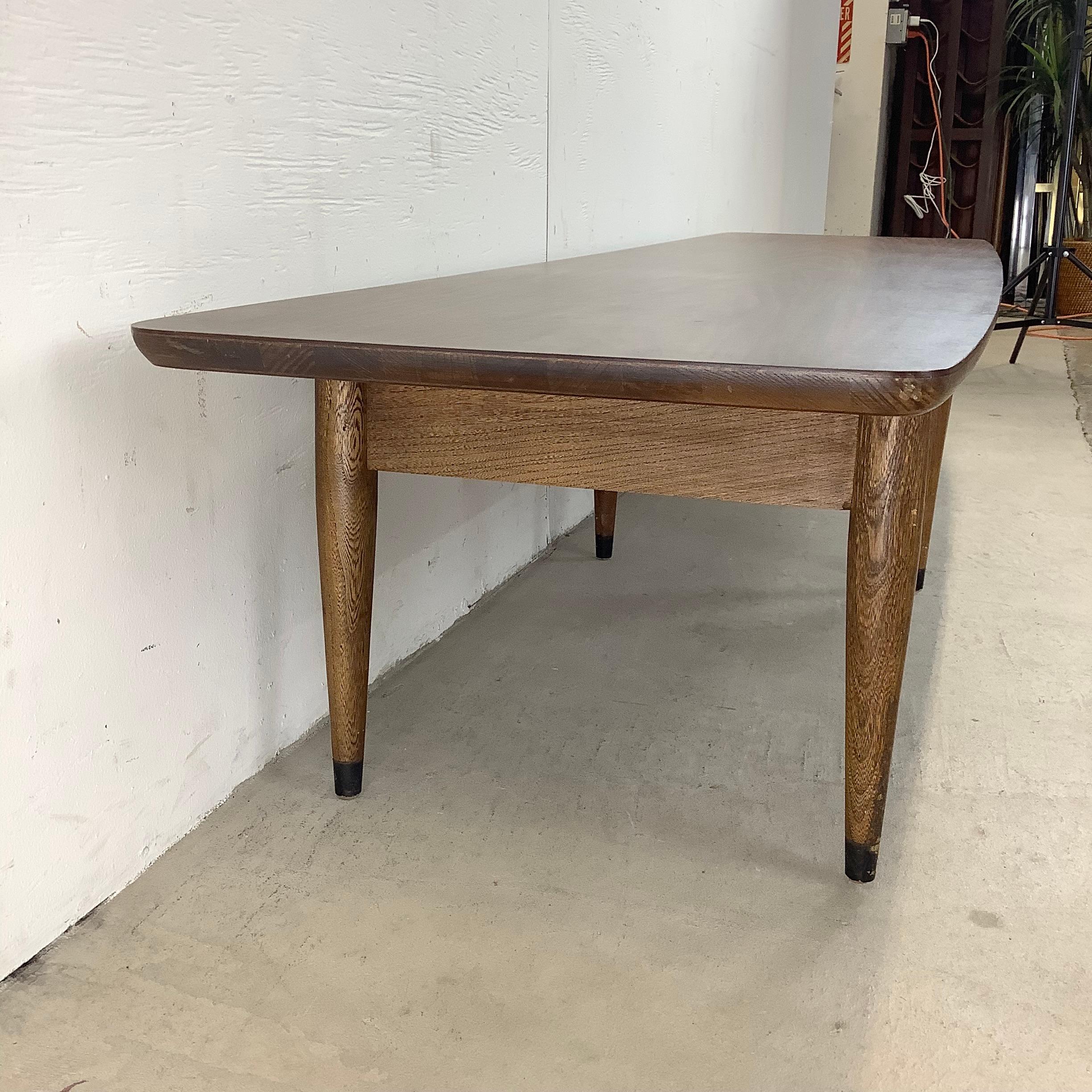Laminated Long Midcentury Coffee Table with Dual Drawer Storage For Sale