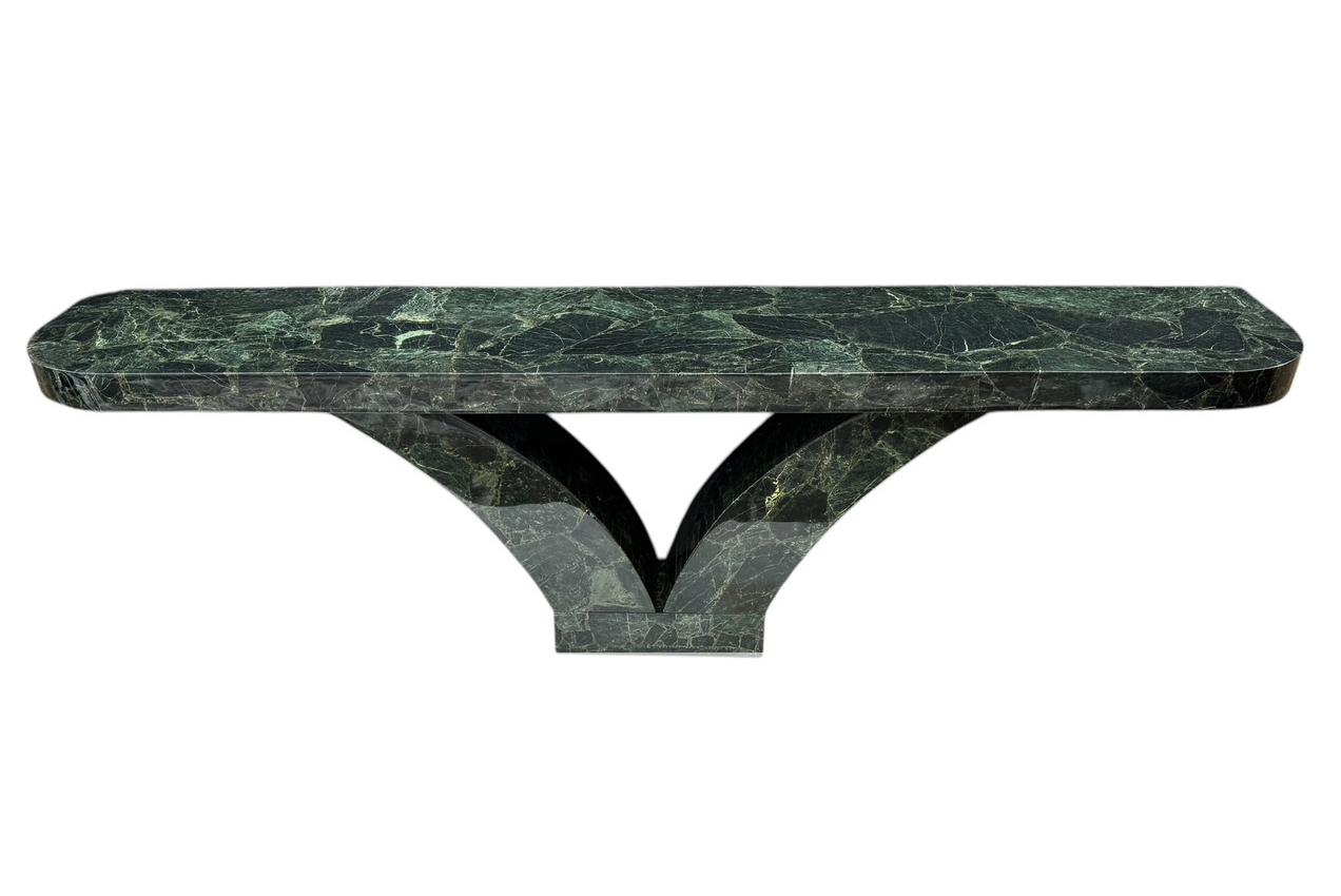 Mexican Long Mid Century Dark Green Onyx Console Table or Sofa Table by Muller of Mexico