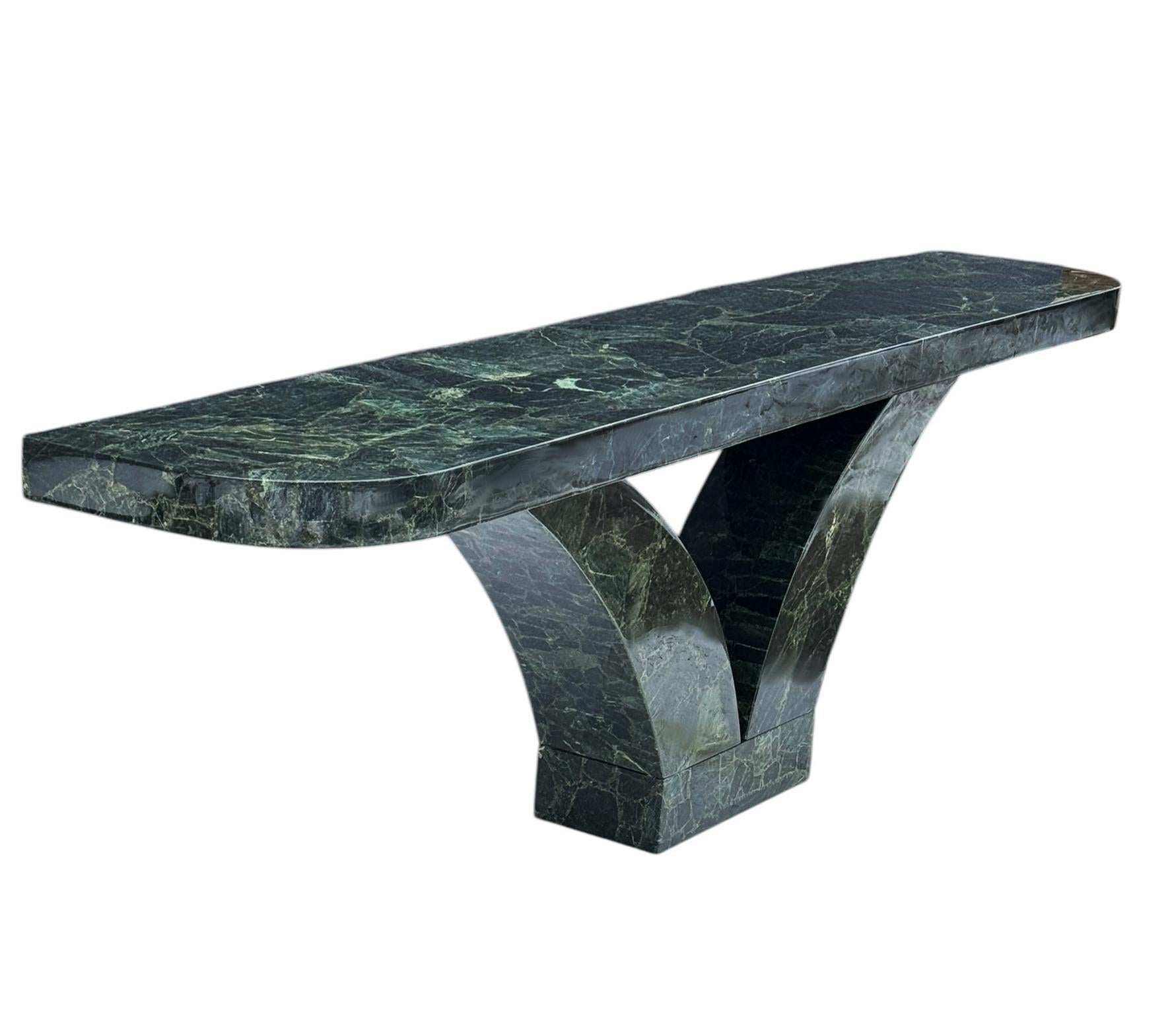 Veneer Long Mid Century Dark Green Onyx Console Table or Sofa Table by Muller of Mexico