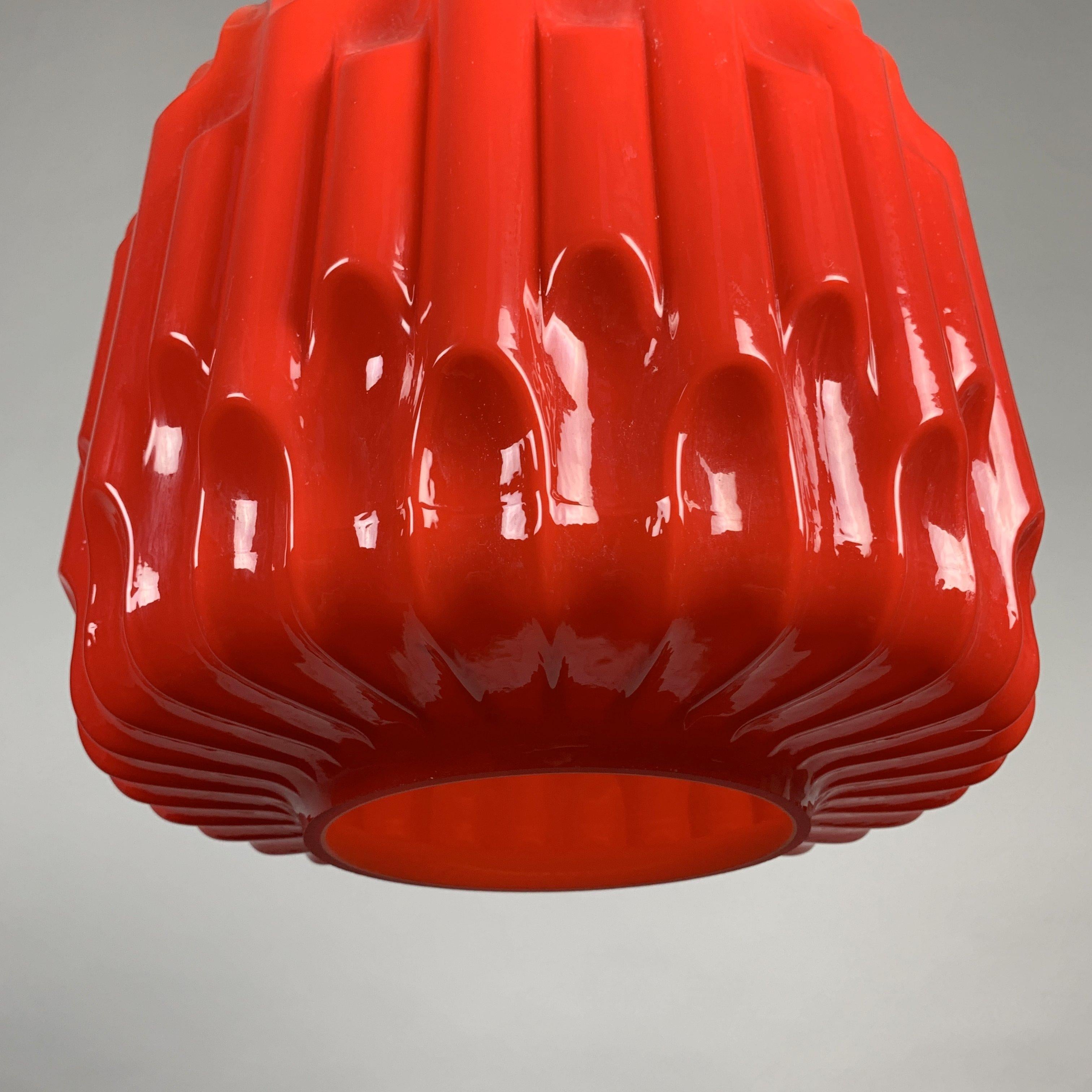 Beautiful, long red glass pendant made in former Czechoslovakia in 1960s.
