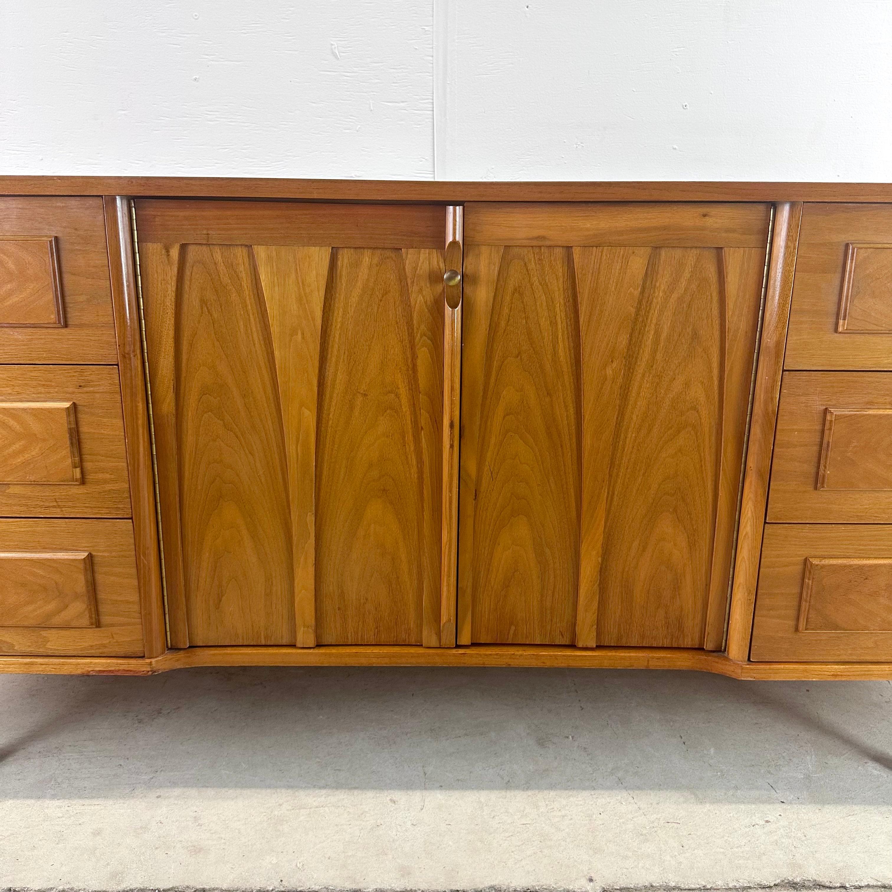 Wood Long Mid-Century Lowboy Walnut Dresser For Sale