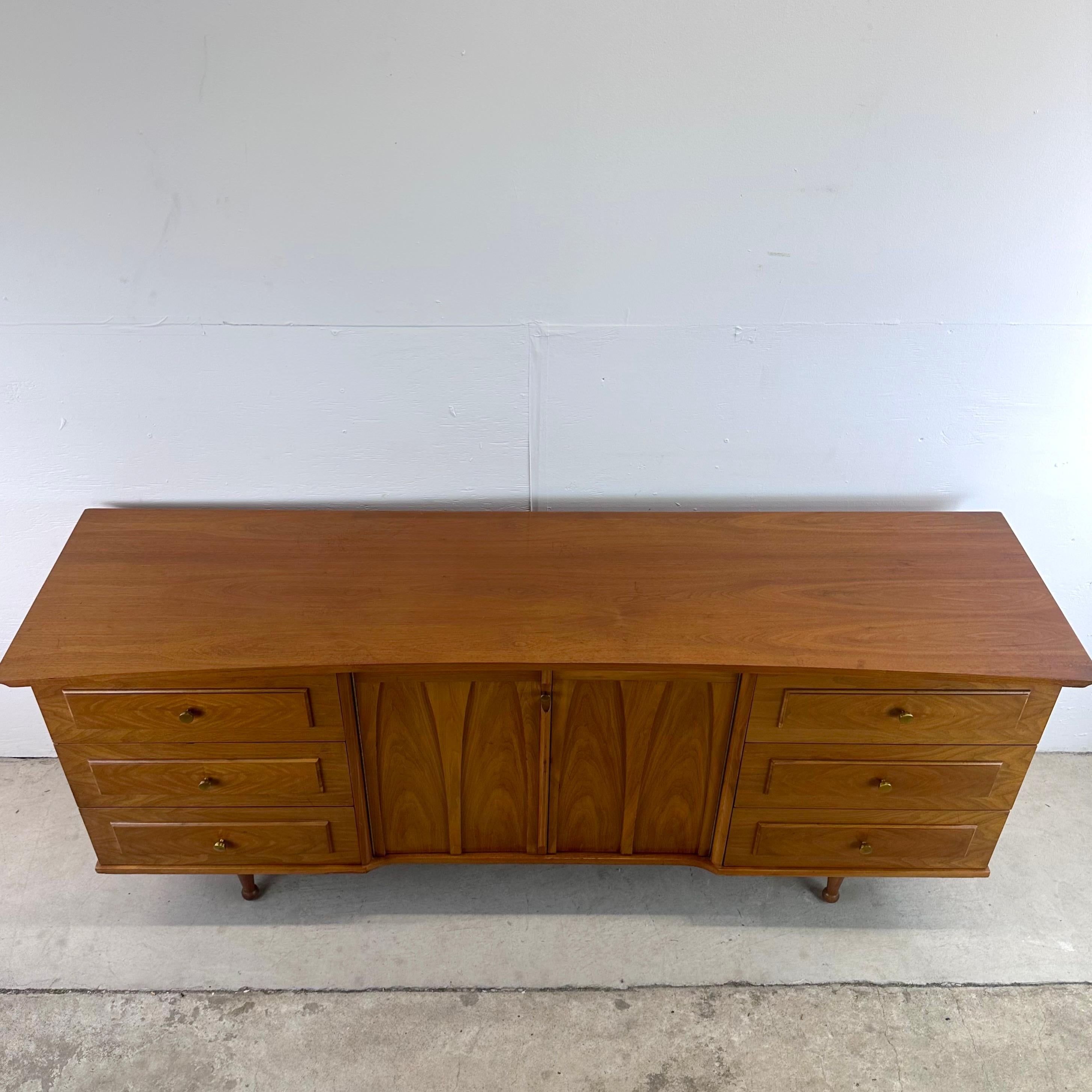 Mid-Century Modern Long Mid-Century Lowboy Walnut Dresser For Sale