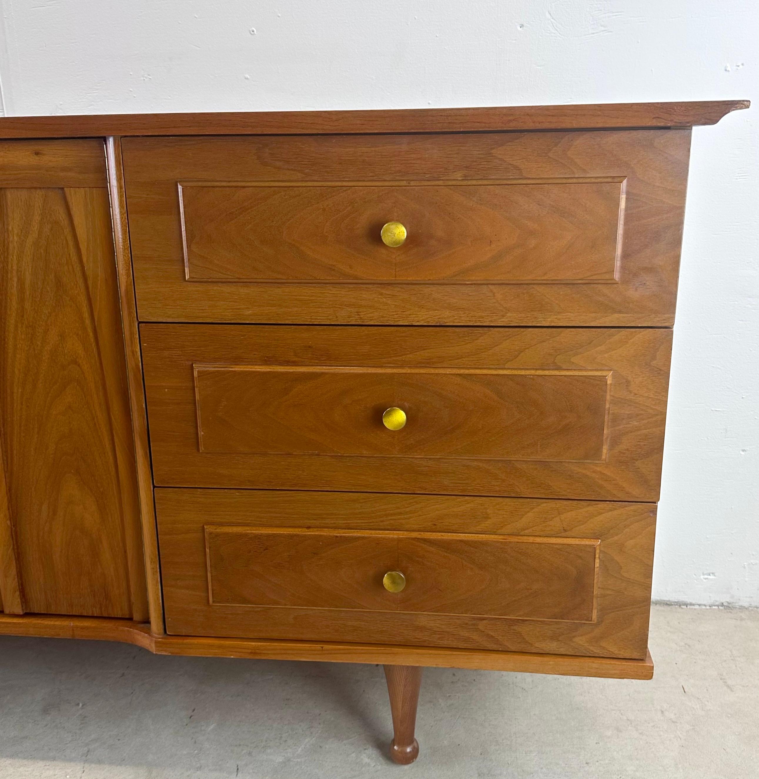 Veneer Long Mid-Century Lowboy Walnut Dresser For Sale