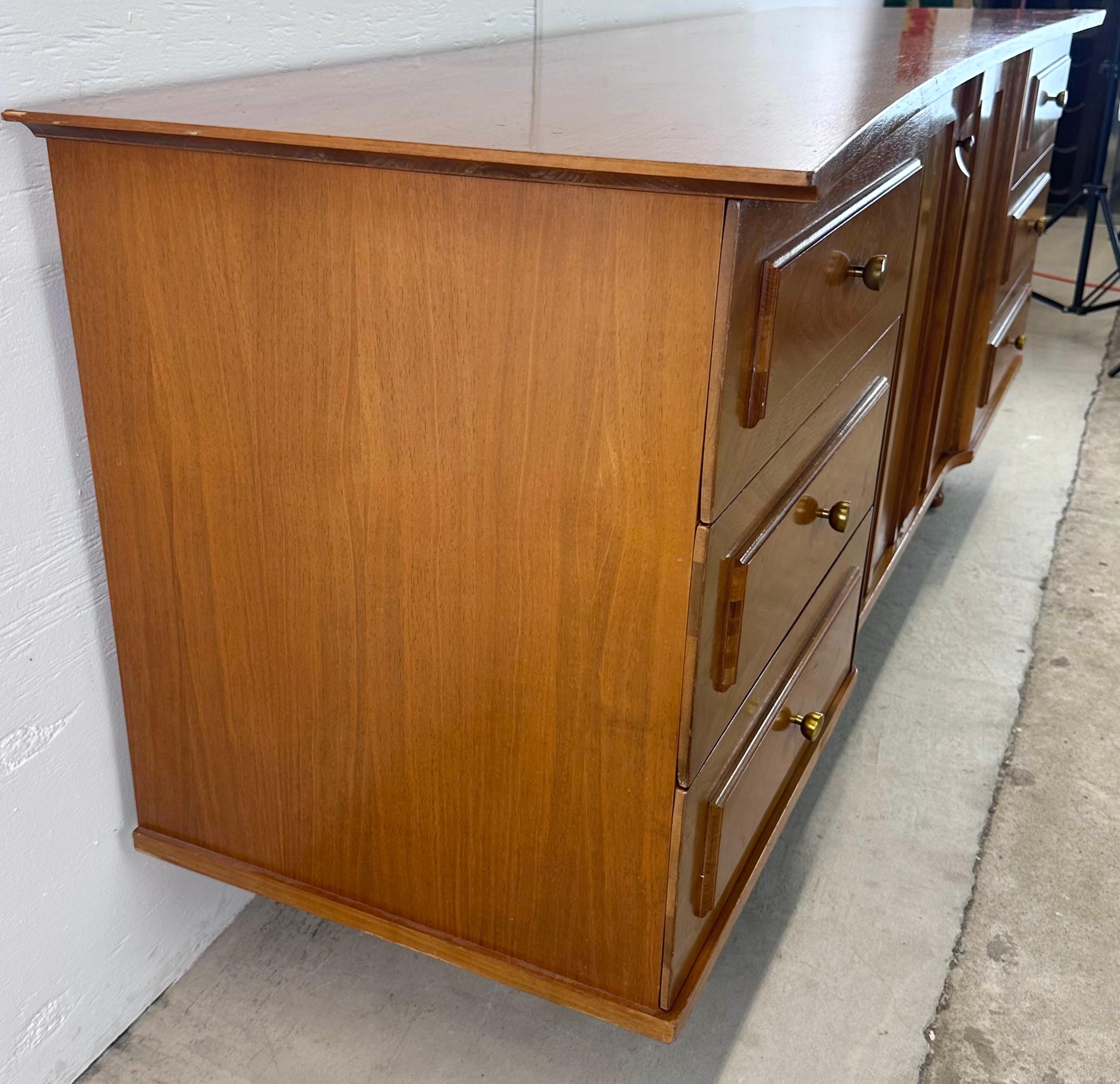 20th Century Long Mid-Century Lowboy Walnut Dresser For Sale