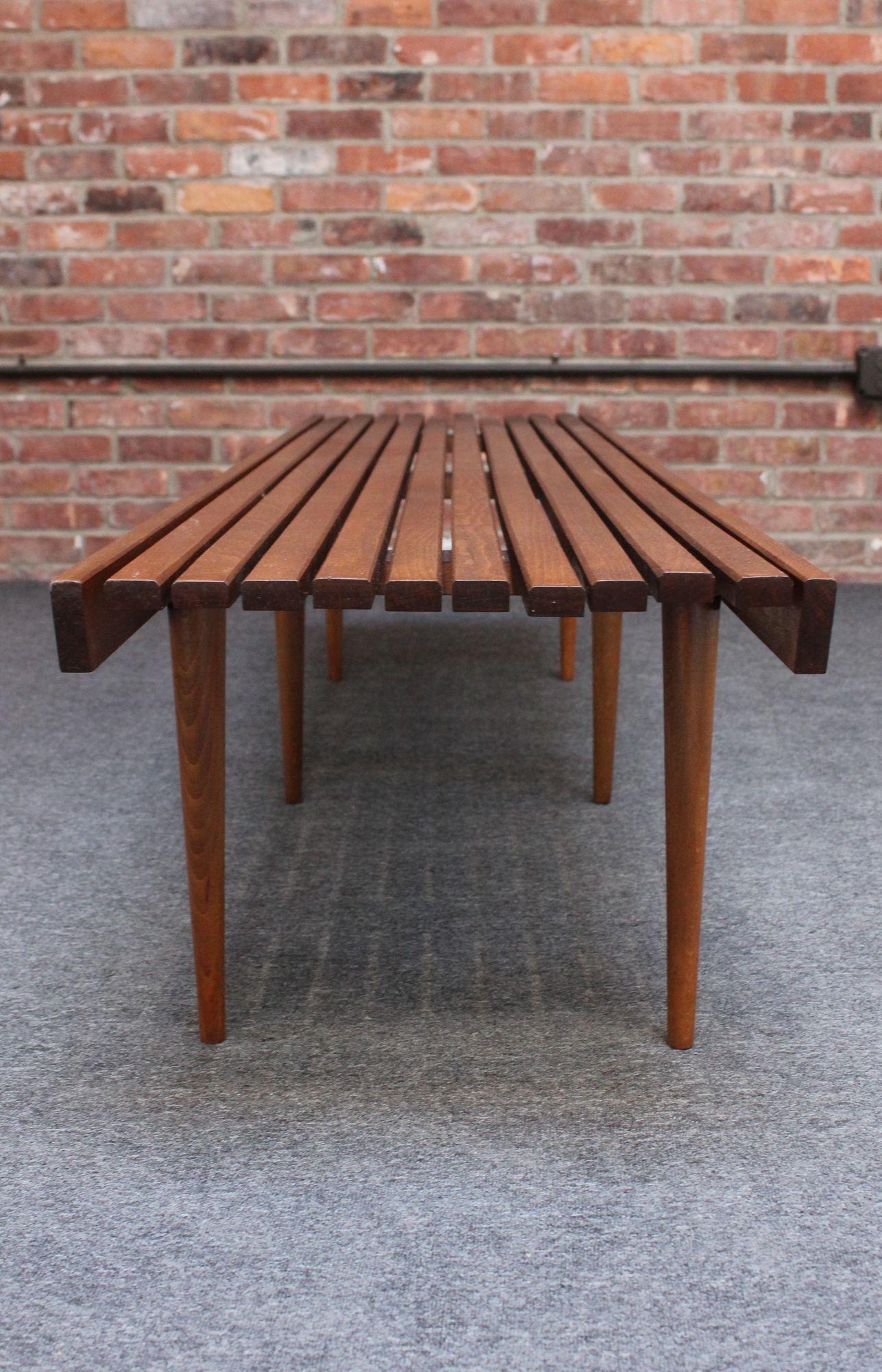 Mid-20th Century Long Mid-Century Modern Walnut Slatted Bench / Coffee Table with Tapered Legs For Sale
