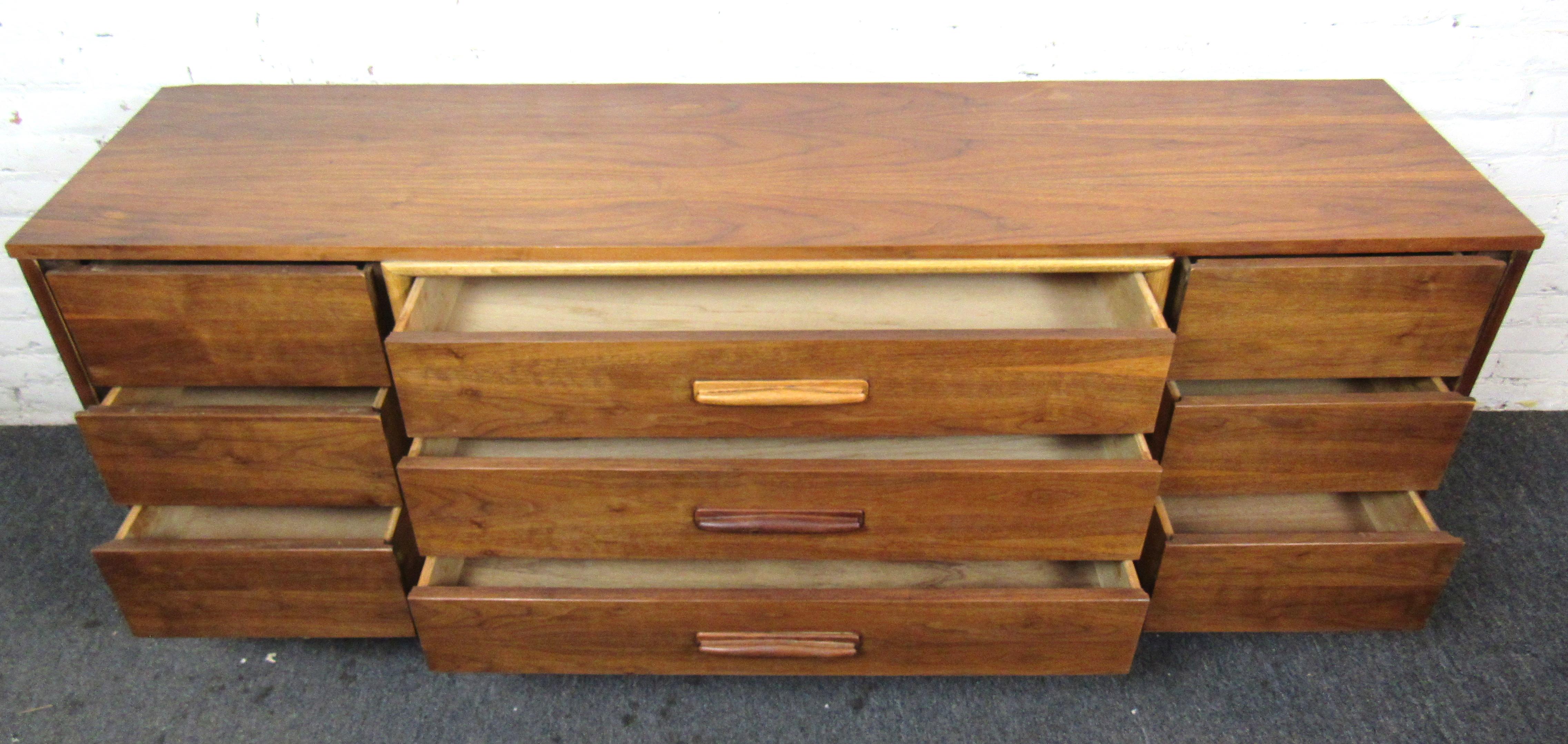 Mid-Century Modern Long Mid-Century Walnut Dresser