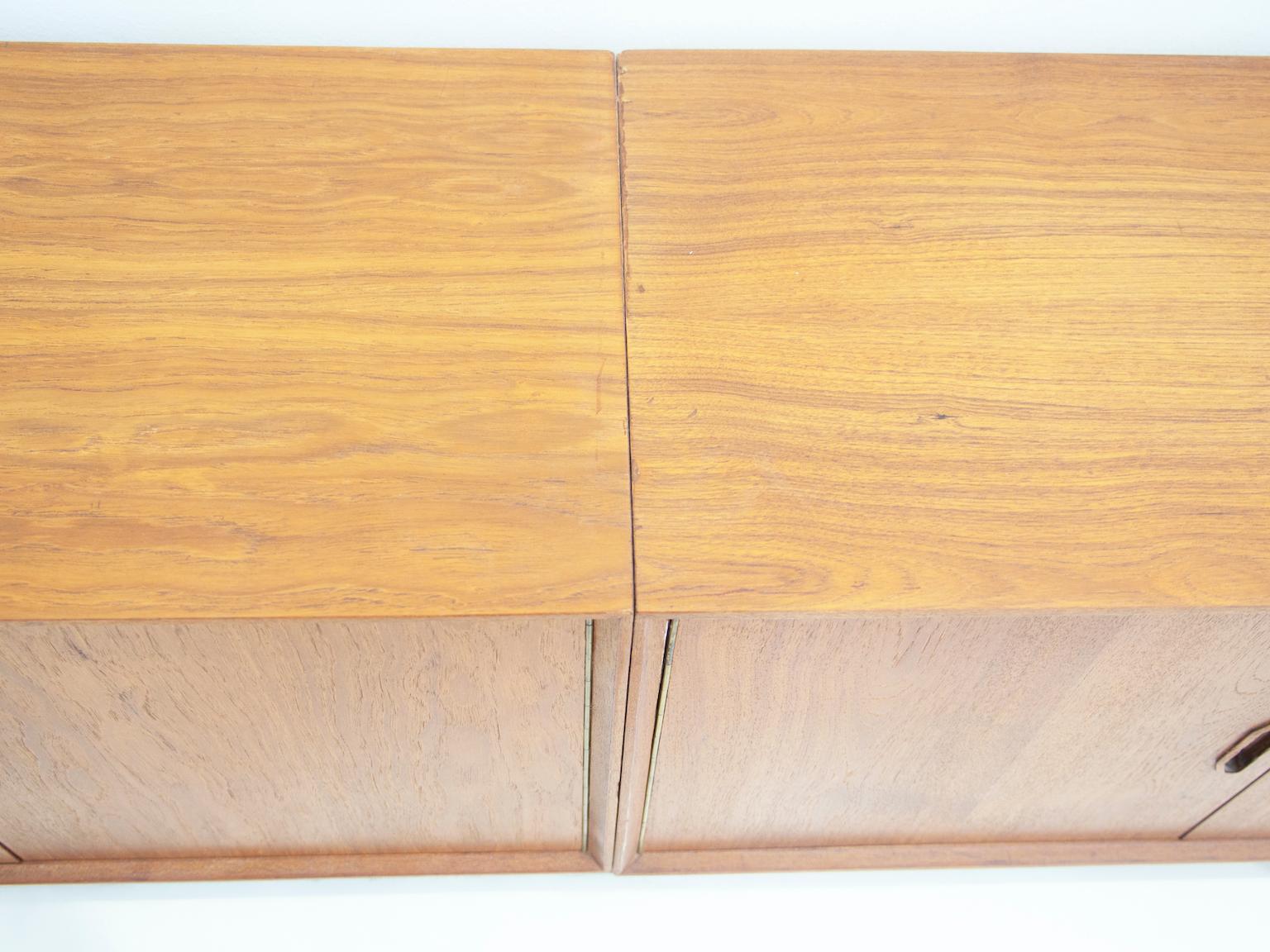 20th Century Long Midcentury Modern Teak Sideboard with Black Painted Base For Sale