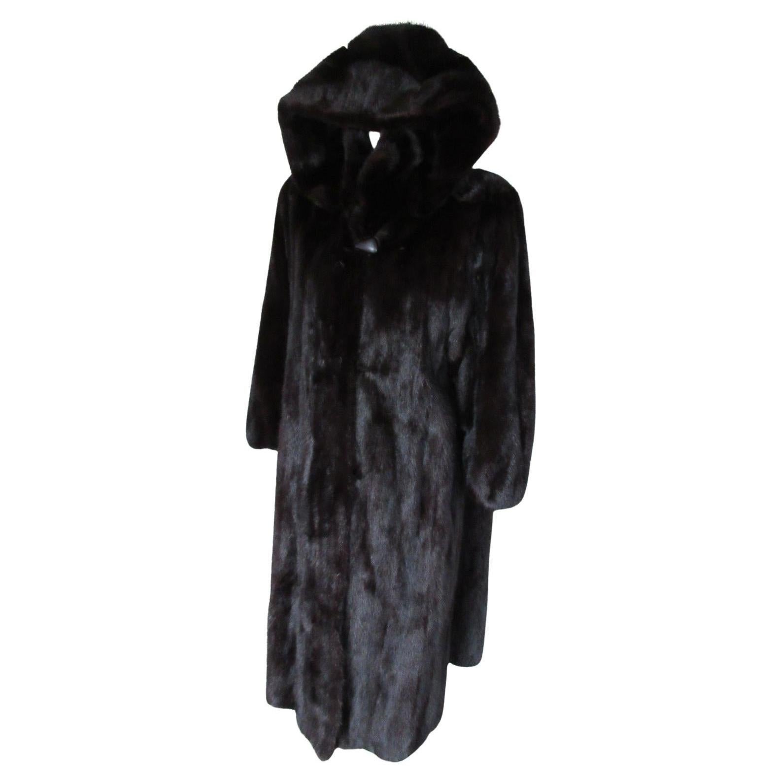 Long Mink Fur Coat with Hood
