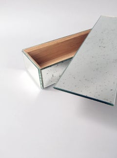 Long Mirror Box with Wooden Interior and Antiqued Silver Mirror Covering