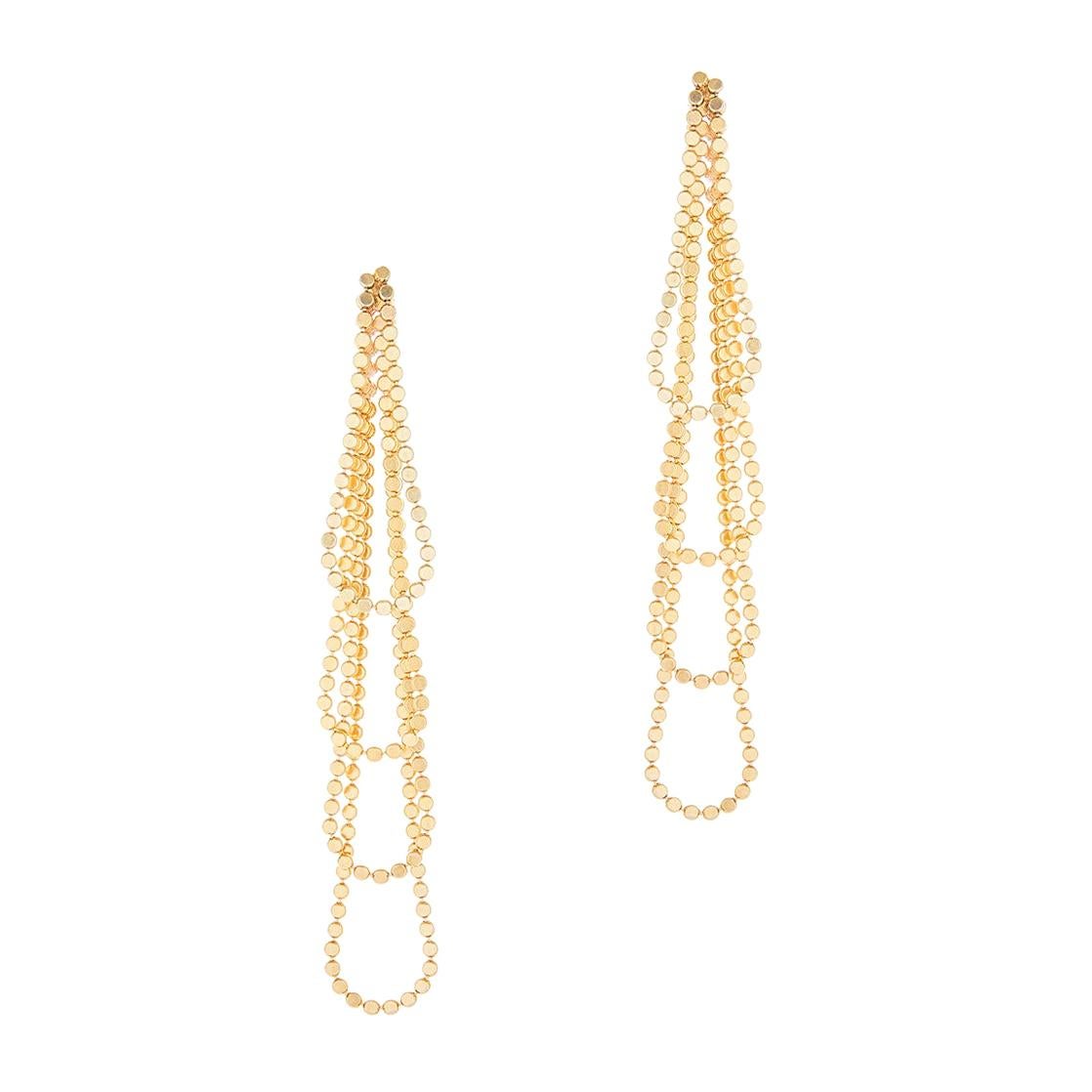  Earrings Chains Drops Round Motif Chain 18K Gold-Plated Silver Greek Earrings For Sale