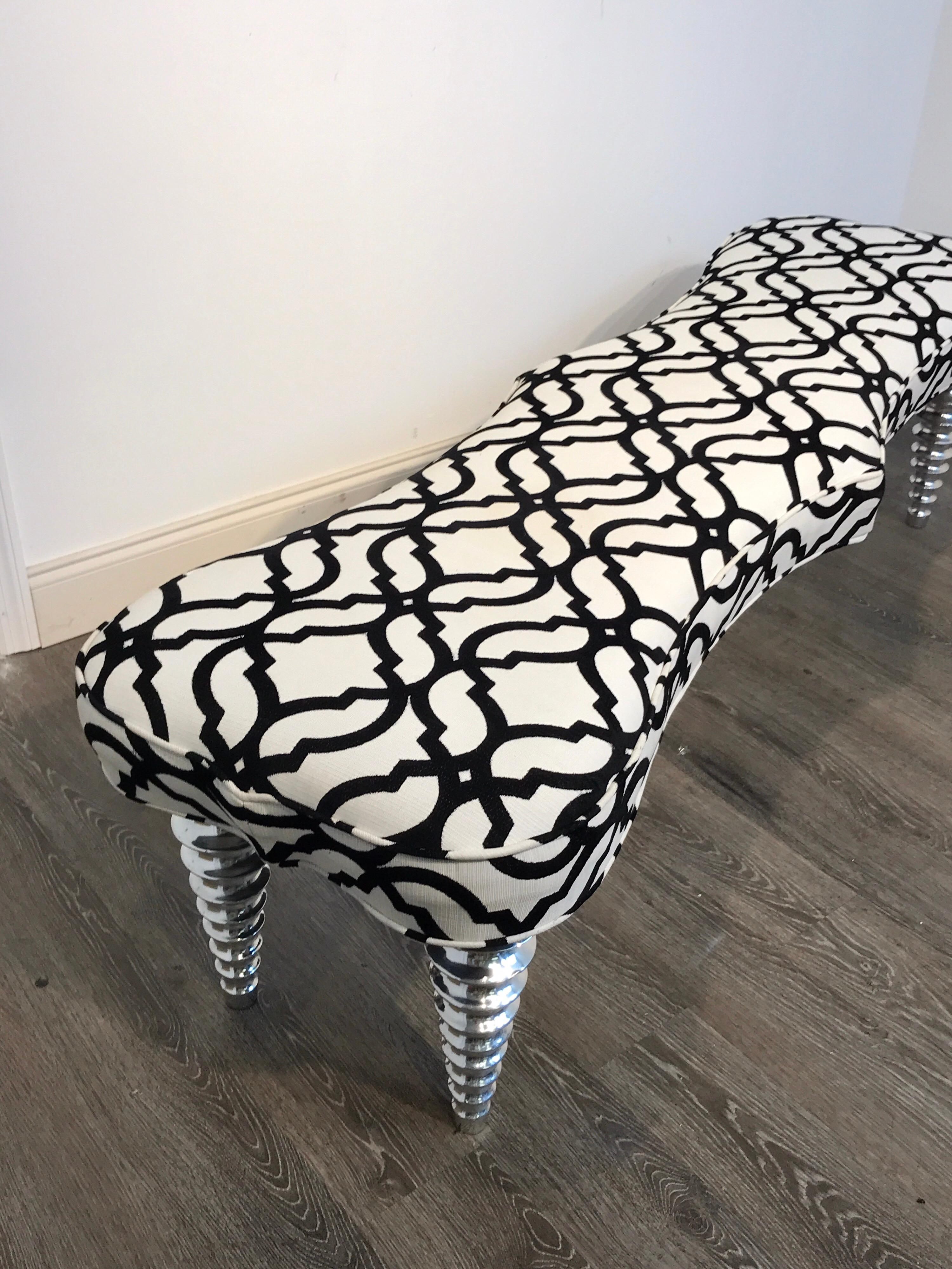 Long Modern Chrome Bench in the Style of Christopher Guy 1