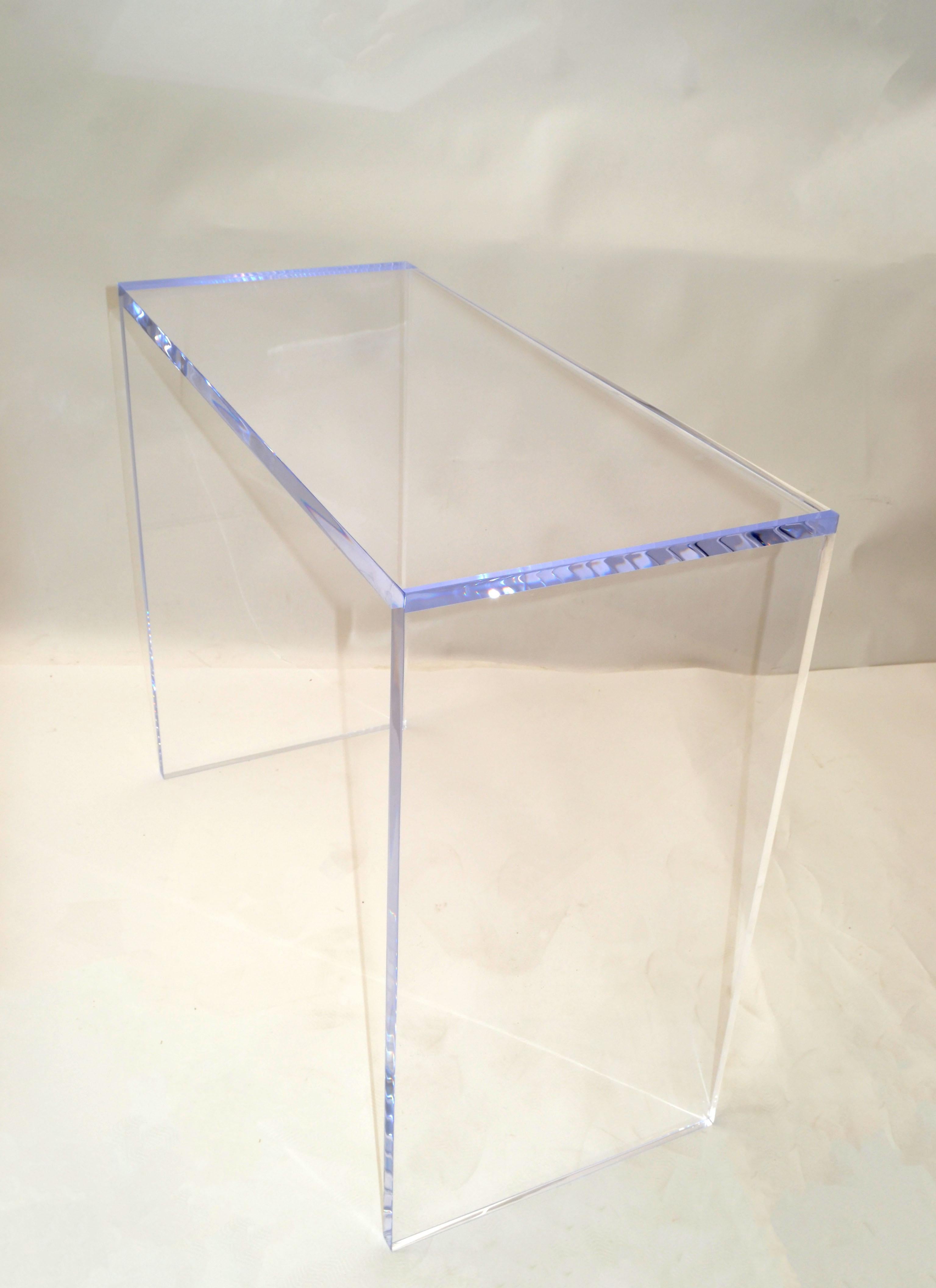 American Long Modern Contemporary Handmade Clear Lucite Console, Hallway Table, Vanity