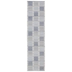 Long Modern Geometric Runner in Gray, Cream, Ivory and Faint Taupe