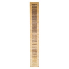 Long tapis de couloir persan moderne Gabbeh en laine marron fait à la main