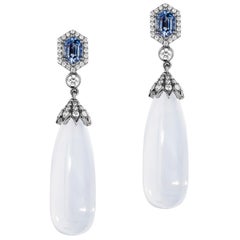 Goshwara  Moon Quartz Drop And Sapphire With Diamond Earrings