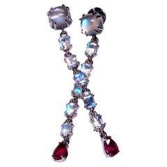 Boucles d'oreilles longues en or, rubis et pierres précieuses naturelles, cadeau de mariage lotus blanc