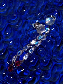 Long Moonstone Ruby White Gold Earrings Natural Gems Art Deco Style