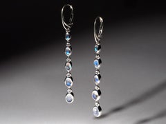 Long Moonstone Silver Earrings Blue Gemstone gift anniversary