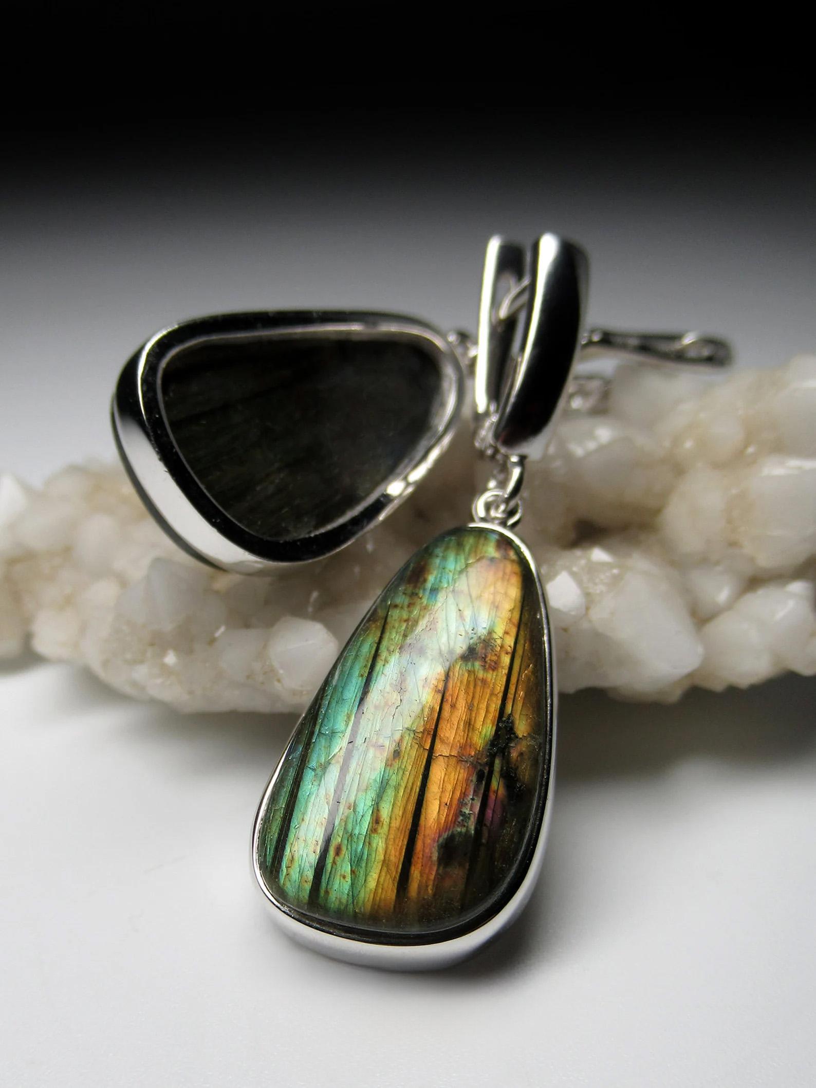 Long Moonstone Silver Earrings High Quality Labradorite Natural Gemstone For Sale 4