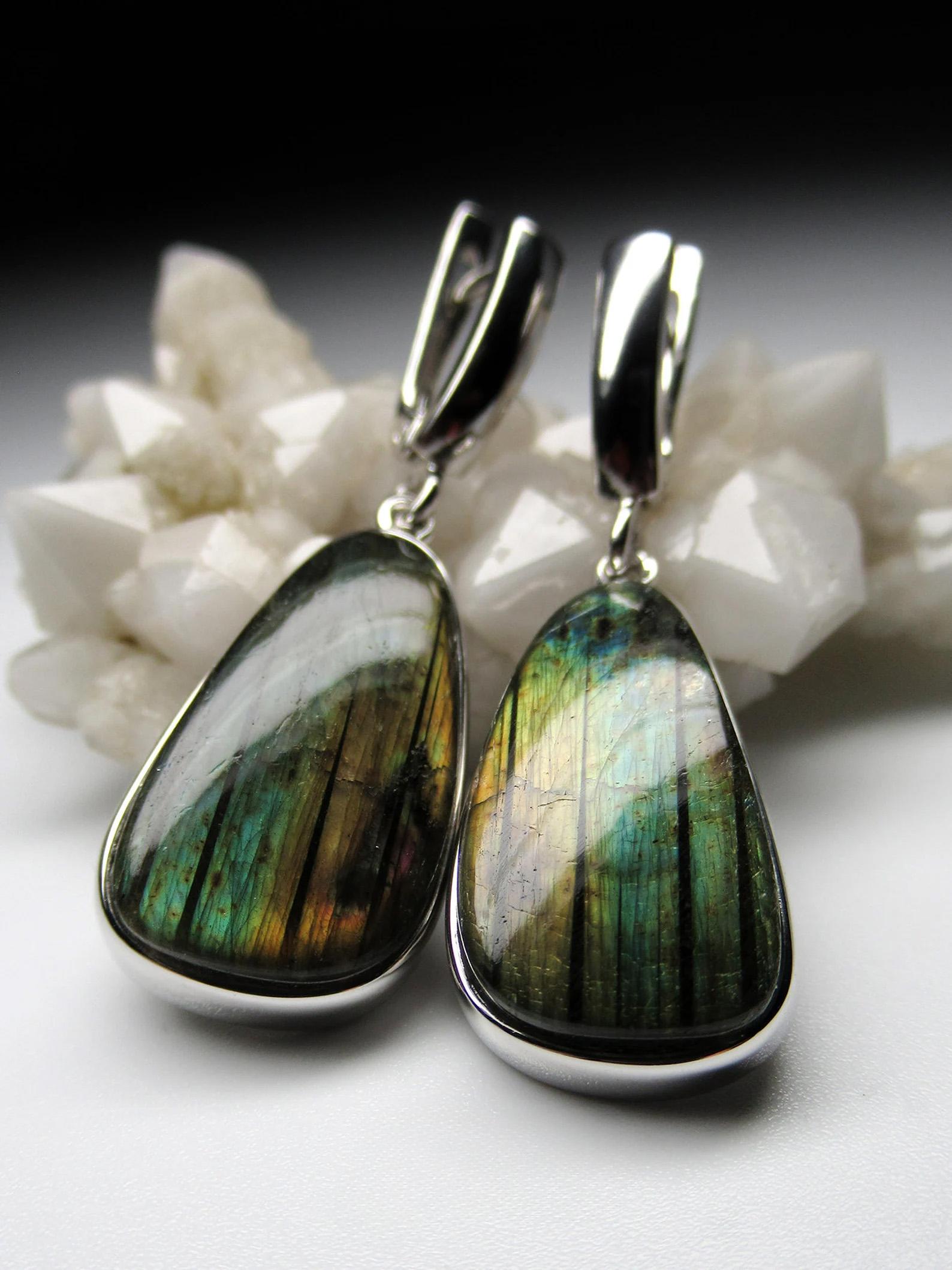 Long Moonstone Silver Earrings High Quality Labradorite Natural Gemstone For Sale 3