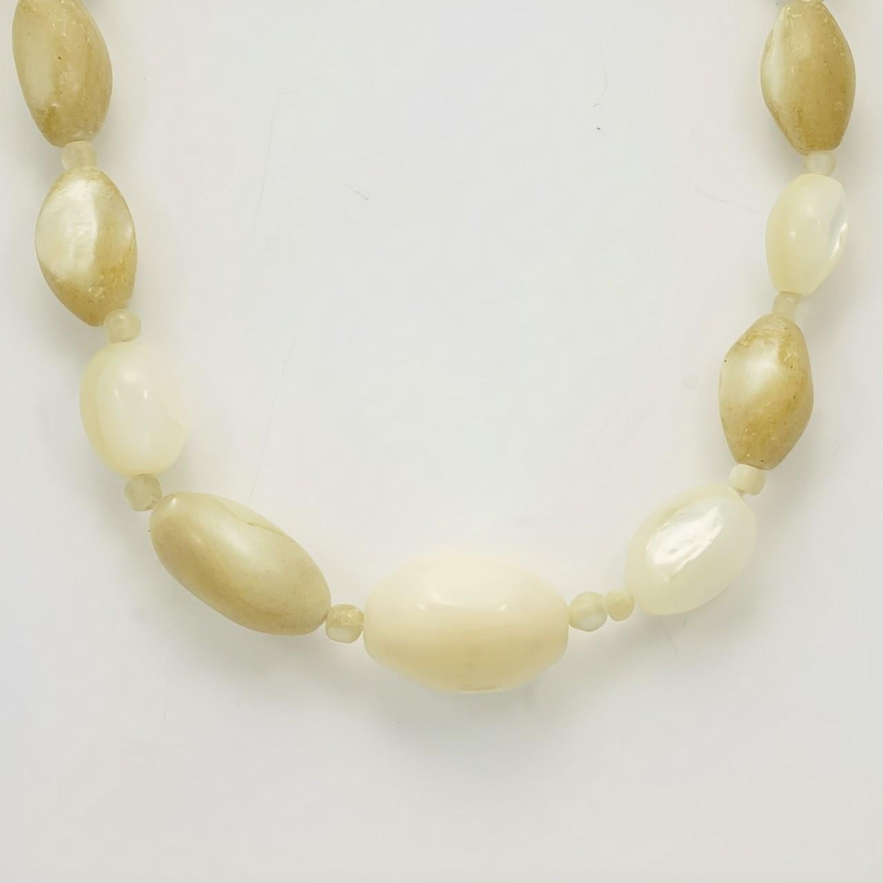 Women's or Men's Long Mother of Pearl Bead Necklace For Sale