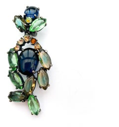 Long multi coloured cabuchon paste drop earrings, Elsa Schiaparelli, USA, 1950s.