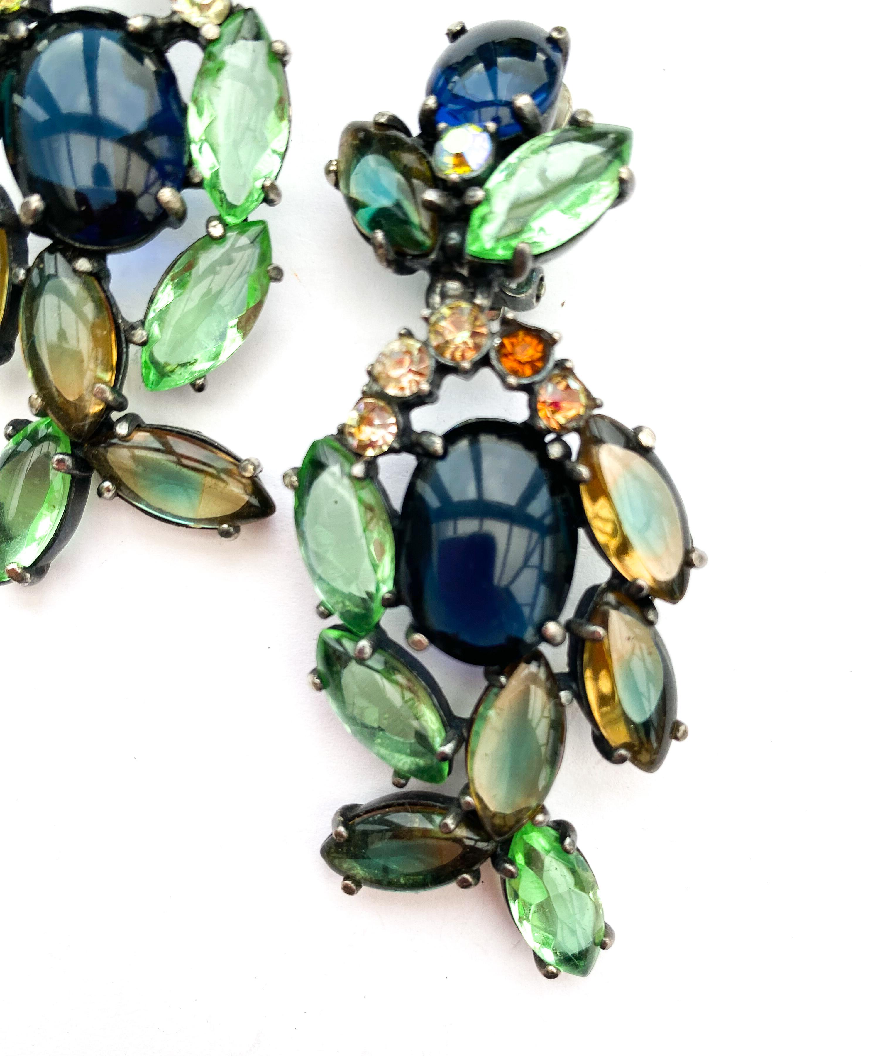 Long multi coloured cabuchon paste drop earrings, Elsa Schiaparelli, USA, 1950s. For Sale 1