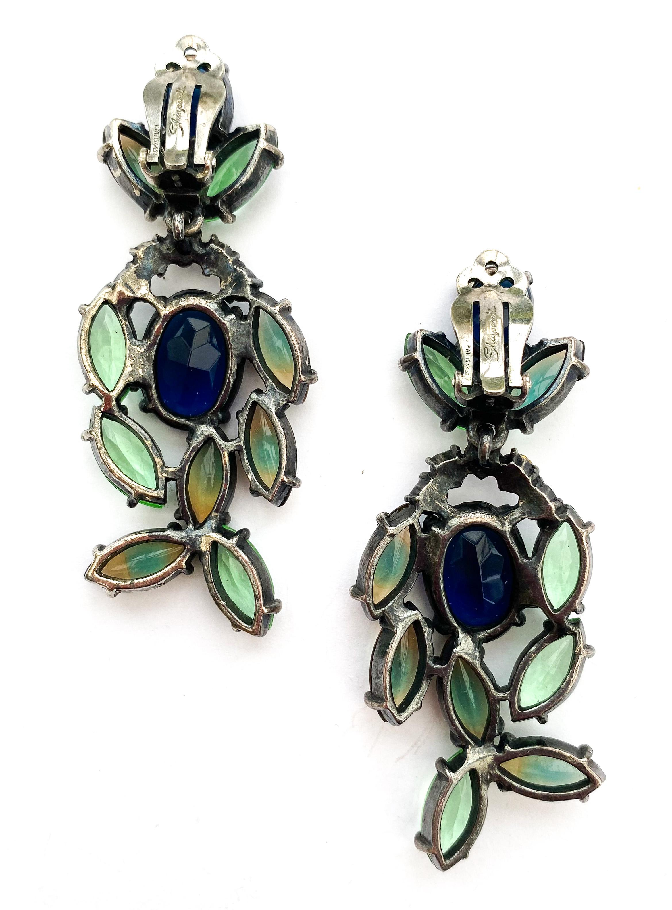 Long multi coloured cabuchon paste drop earrings, Elsa Schiaparelli, USA, 1950s. For Sale 2