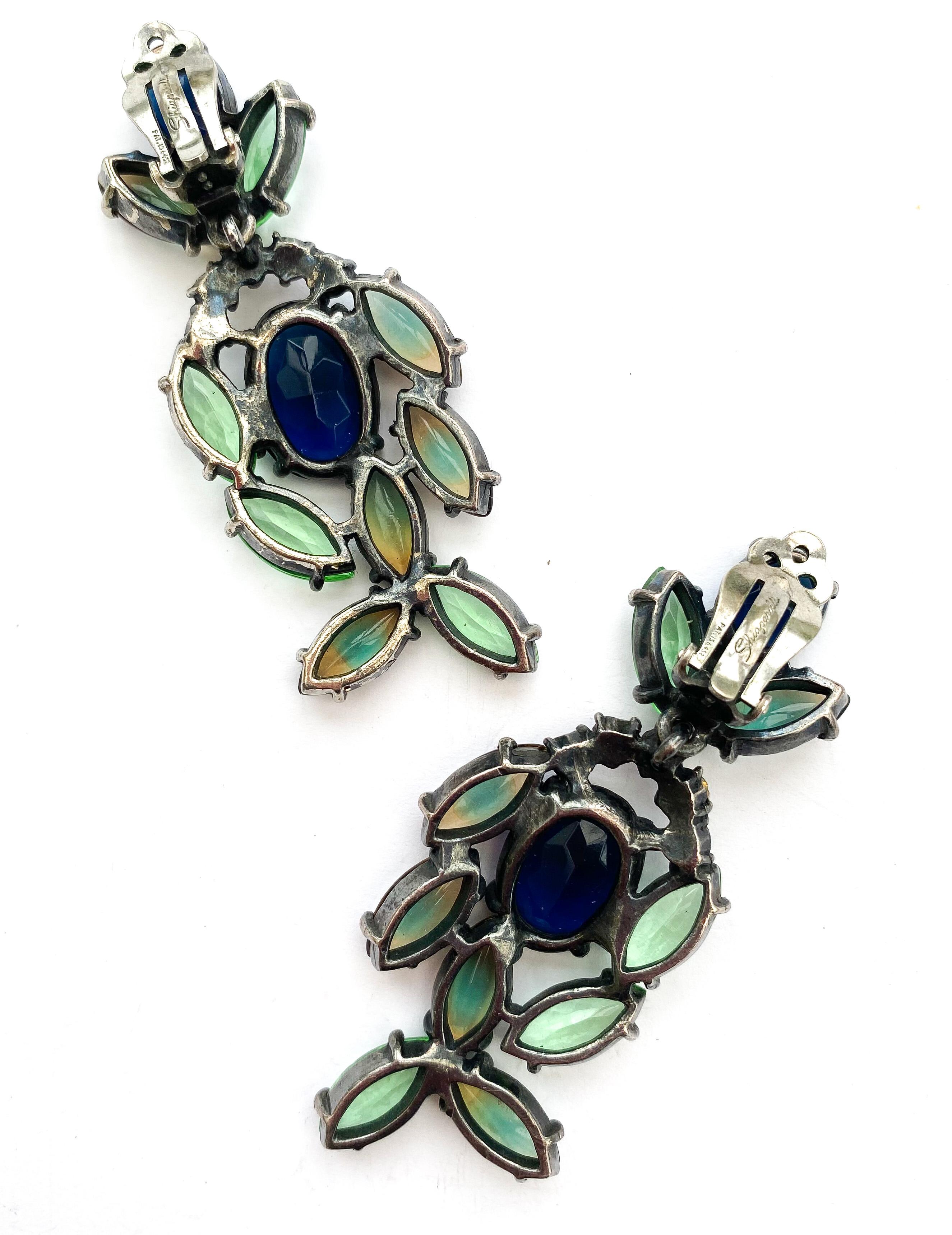 Long multi coloured cabuchon paste drop earrings, Elsa Schiaparelli, USA, 1950s. For Sale 4