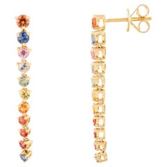 Pendientes Colgantes Largos de Zafiro Múltiple Regalo de Alta Joyería en Oro Amarillo de 18k