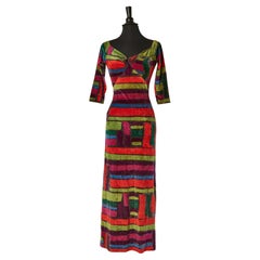 Langes Kleid aus mehrfarbigem Stretch-Samt CHRISTIAN LACROIX