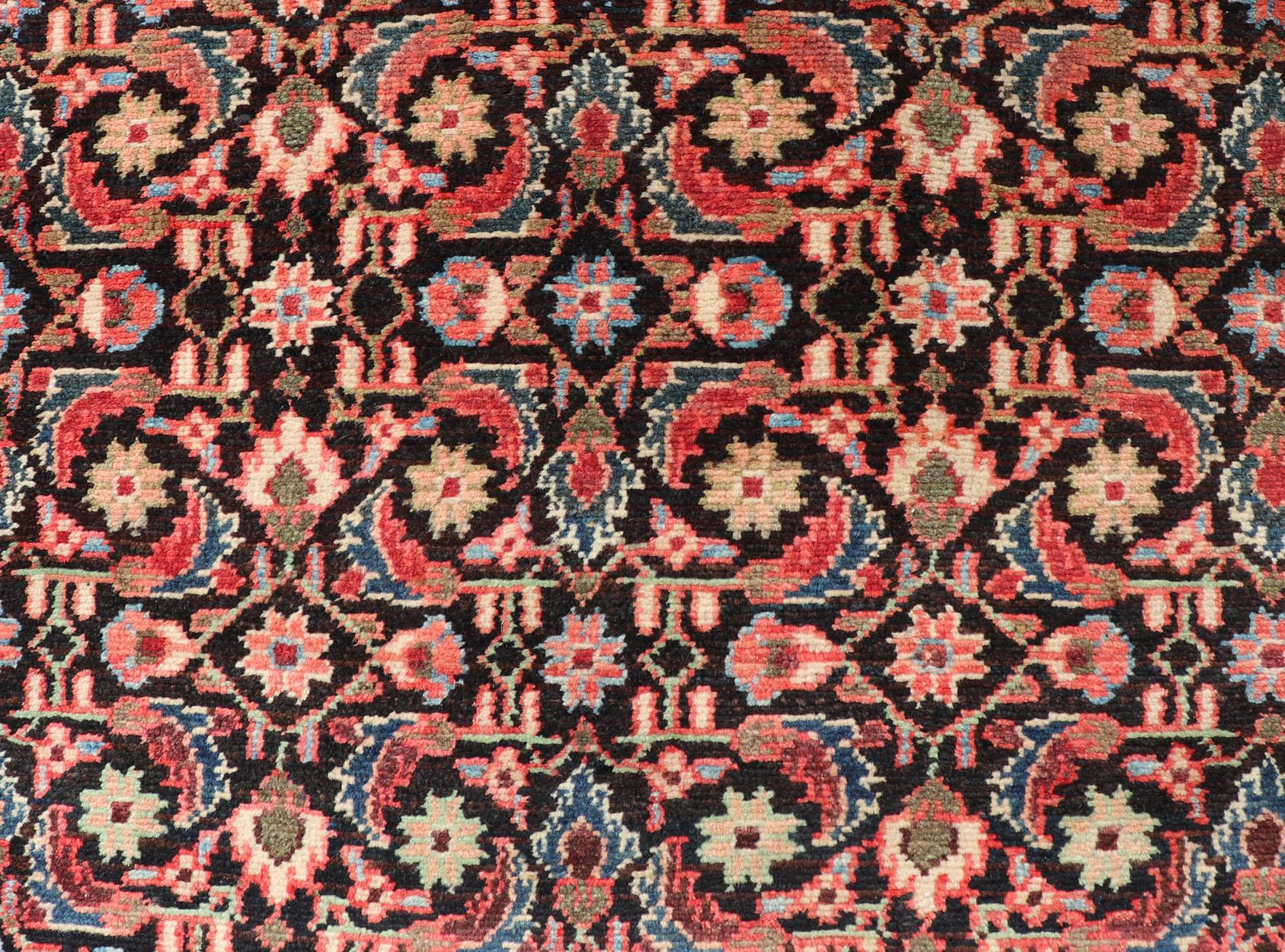 Long Multicolored Vintage Persian Malayer Runner Sub-Geometric Floral Design For Sale 11