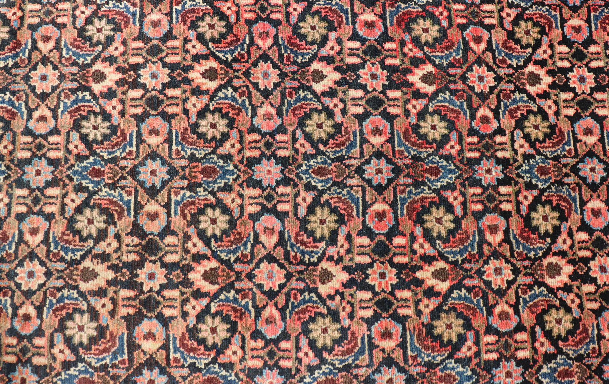 20th Century Long Multicolored Vintage Persian Malayer Runner Sub-Geometric Floral Design For Sale
