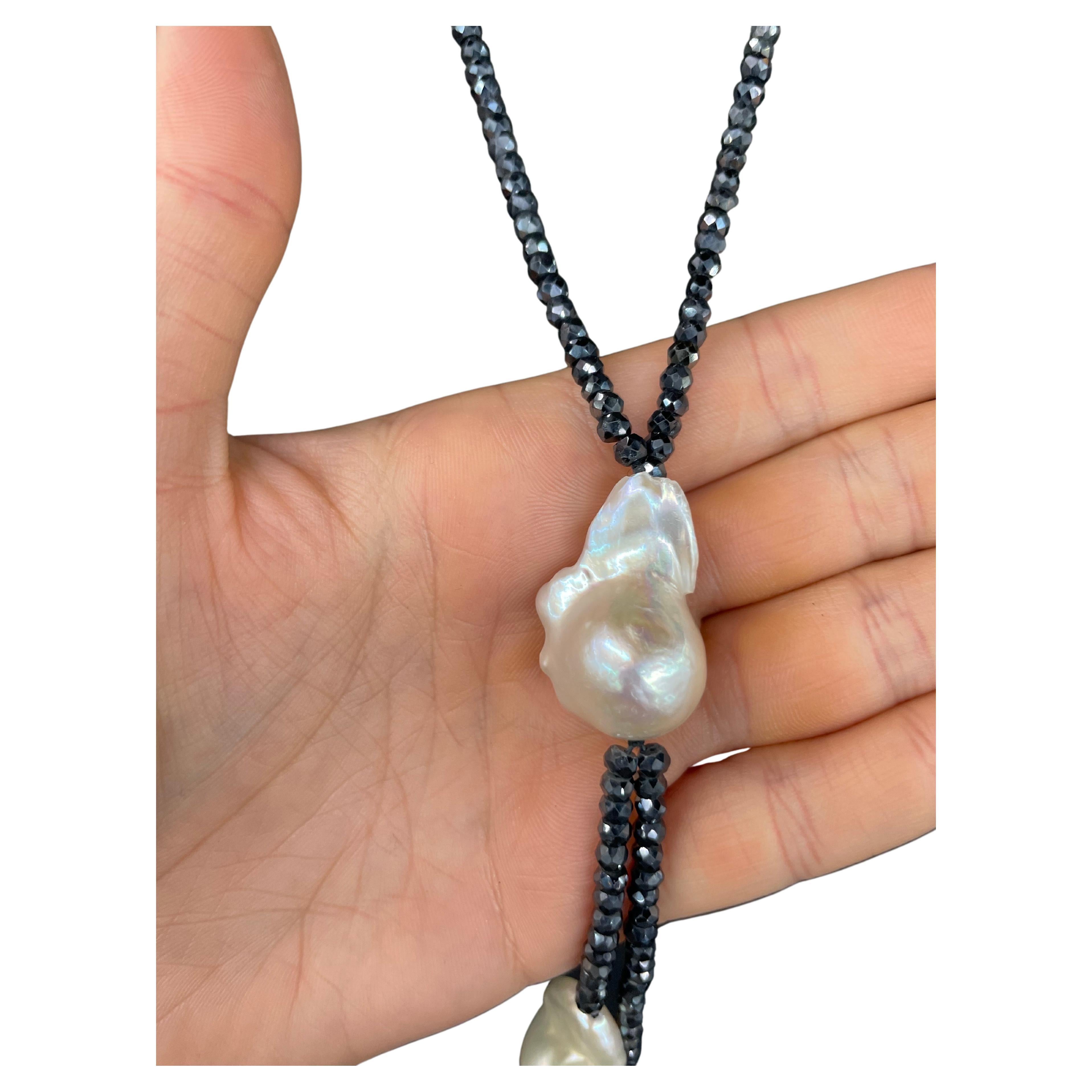 Contemporary Long Mystic Spinel Baroque White Pearl Drop Necklace 36 Inches For Sale