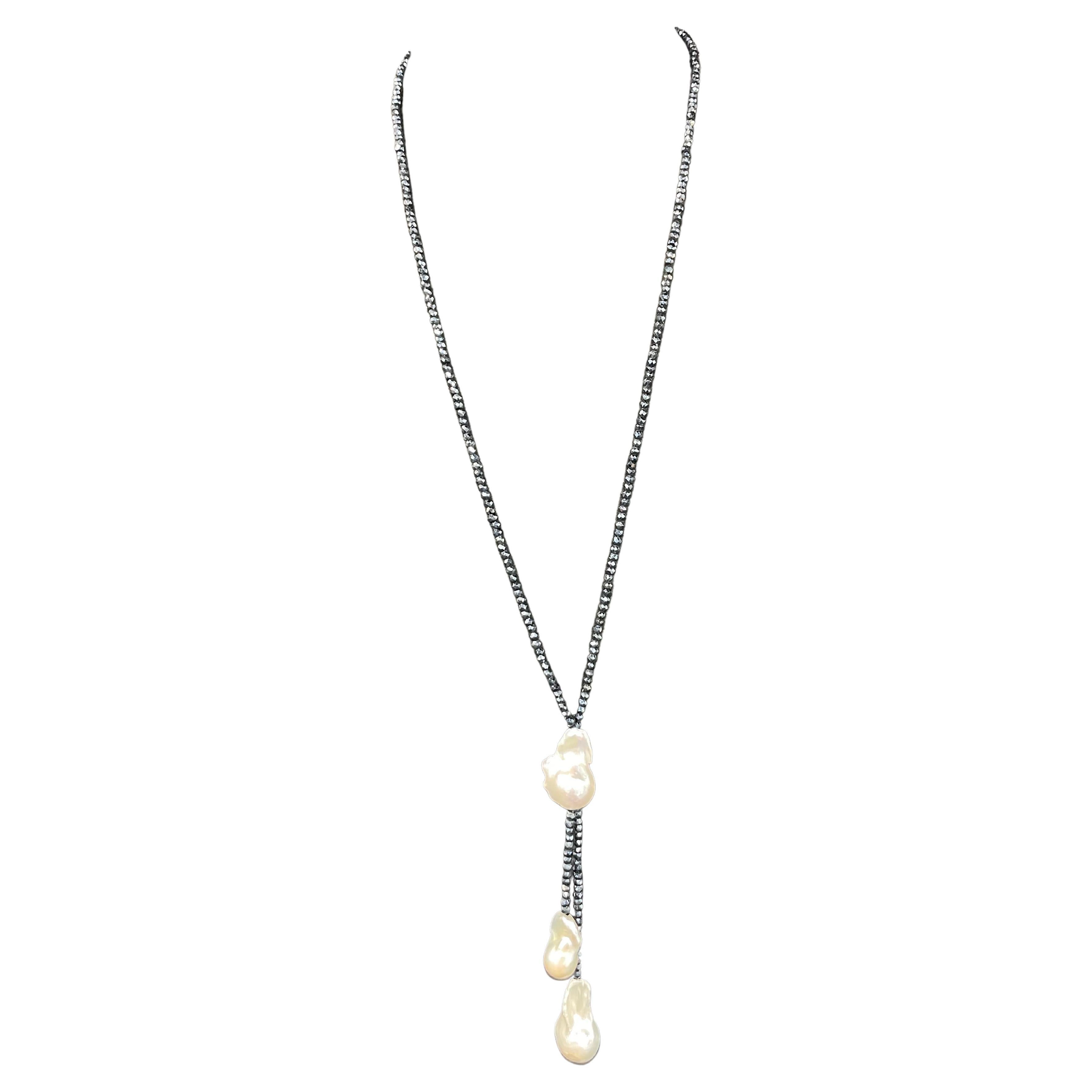 Long Mystic Spinel Baroque White Pearl Drop Necklace 36 Inches For Sale