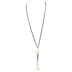 Long Mystic Spinel Baroque White Pearl Drop Necklace 36 Inches