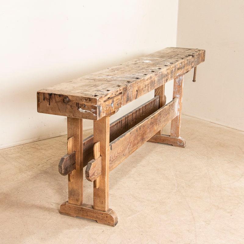 Danish Long Narrow Antique Carpenter's Workbench Rustic Console Table