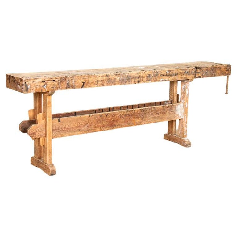 Long Narrow Antique Carpenter's Workbench Rustic Console Table at 1stDibs